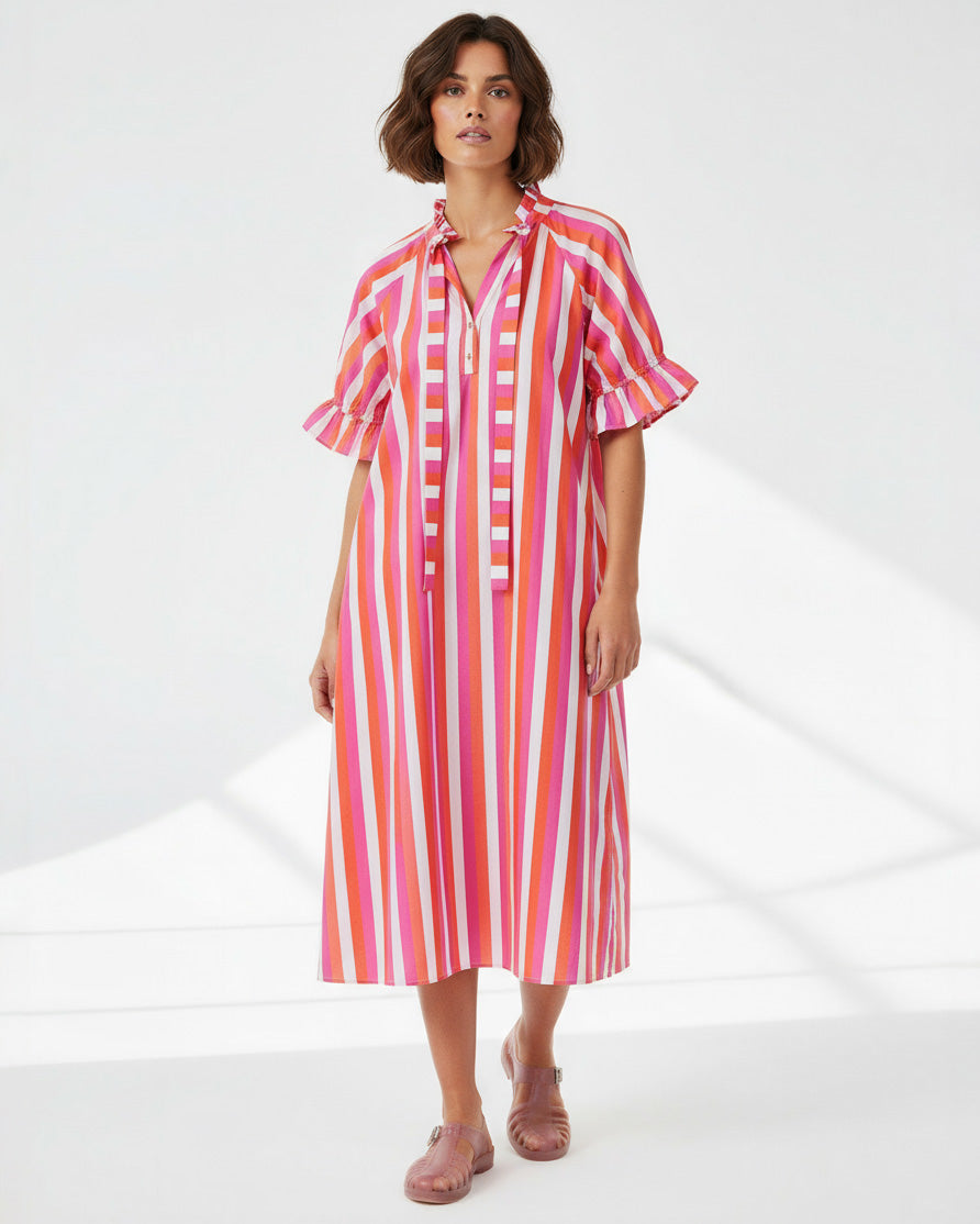 Liberty Rose Wide Stripe Dress - Pink/Orange