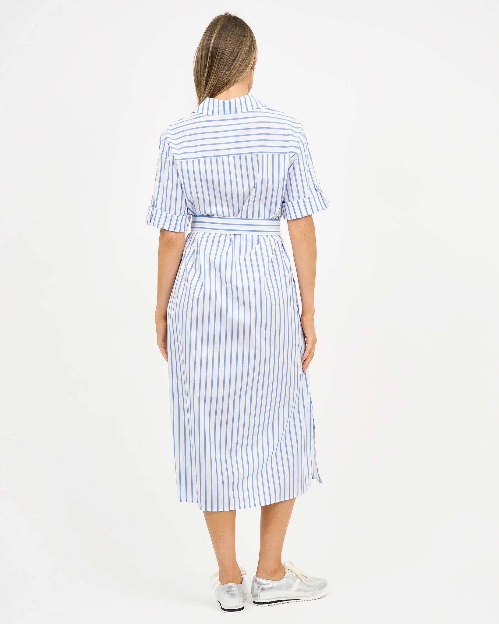 Liberty Rose Stripe Belted Shirt Dress - Blue/White