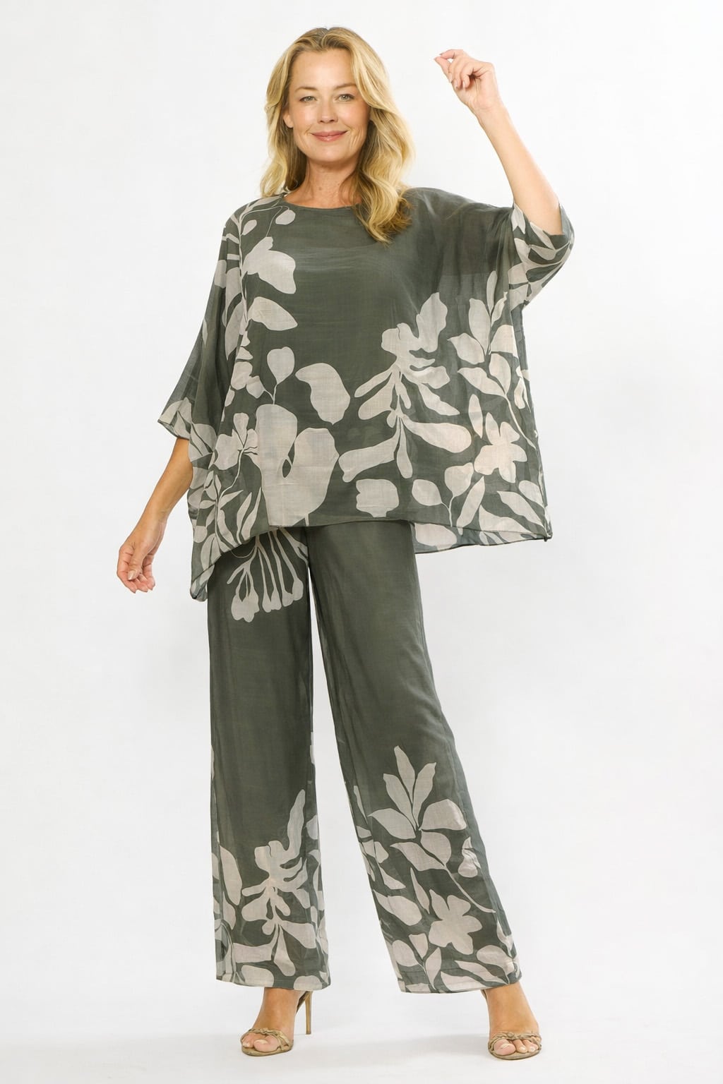 La Strada Kaftan Top - Khaki/Beige