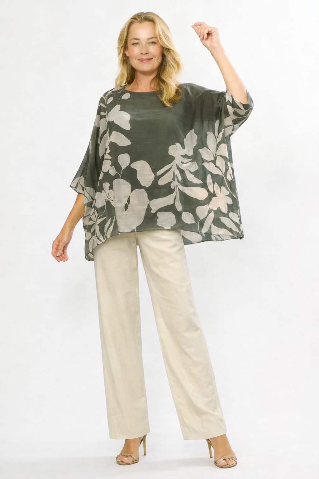 La Strada Kaftan Top - Khaki/Beige