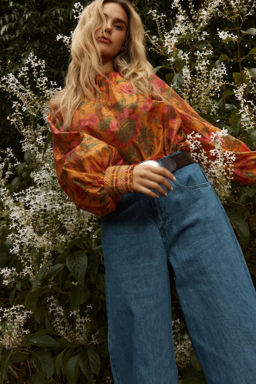 Fate+Becker Panama Top - Orange Floral