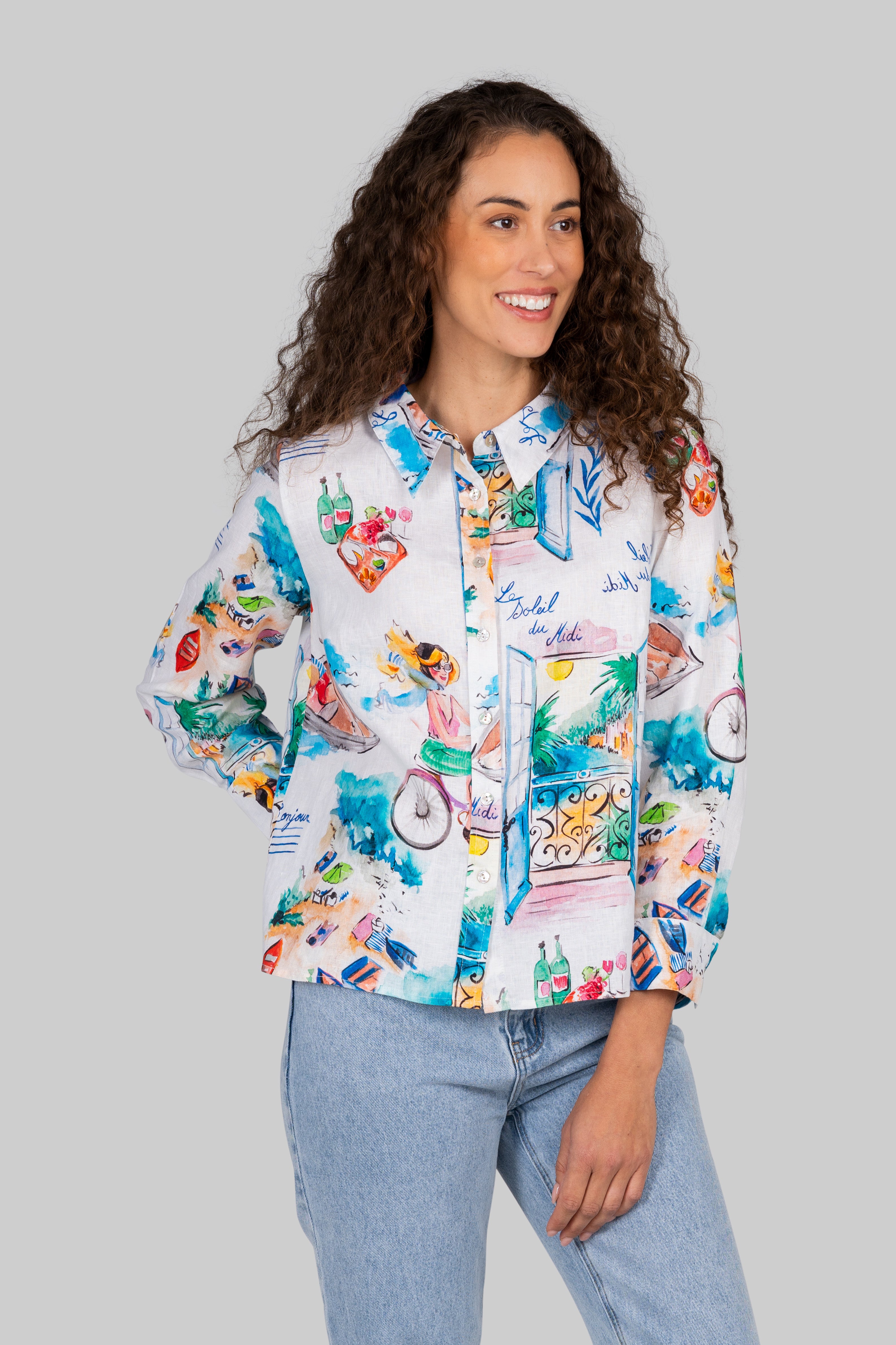 Kaleido Long Sleeve Shirt - French Riviera
