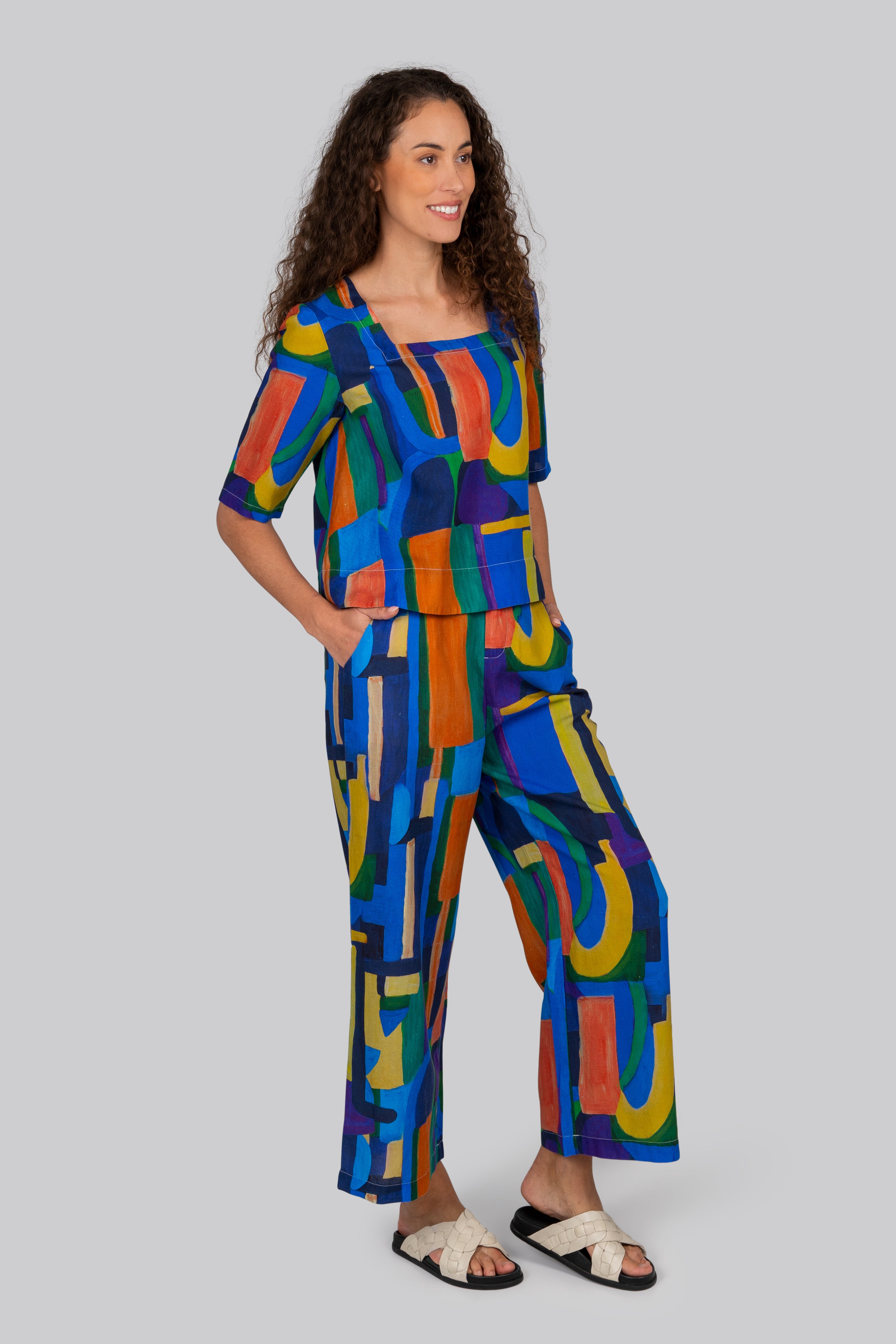 Kaleido Square Neck Top - Abstract Print