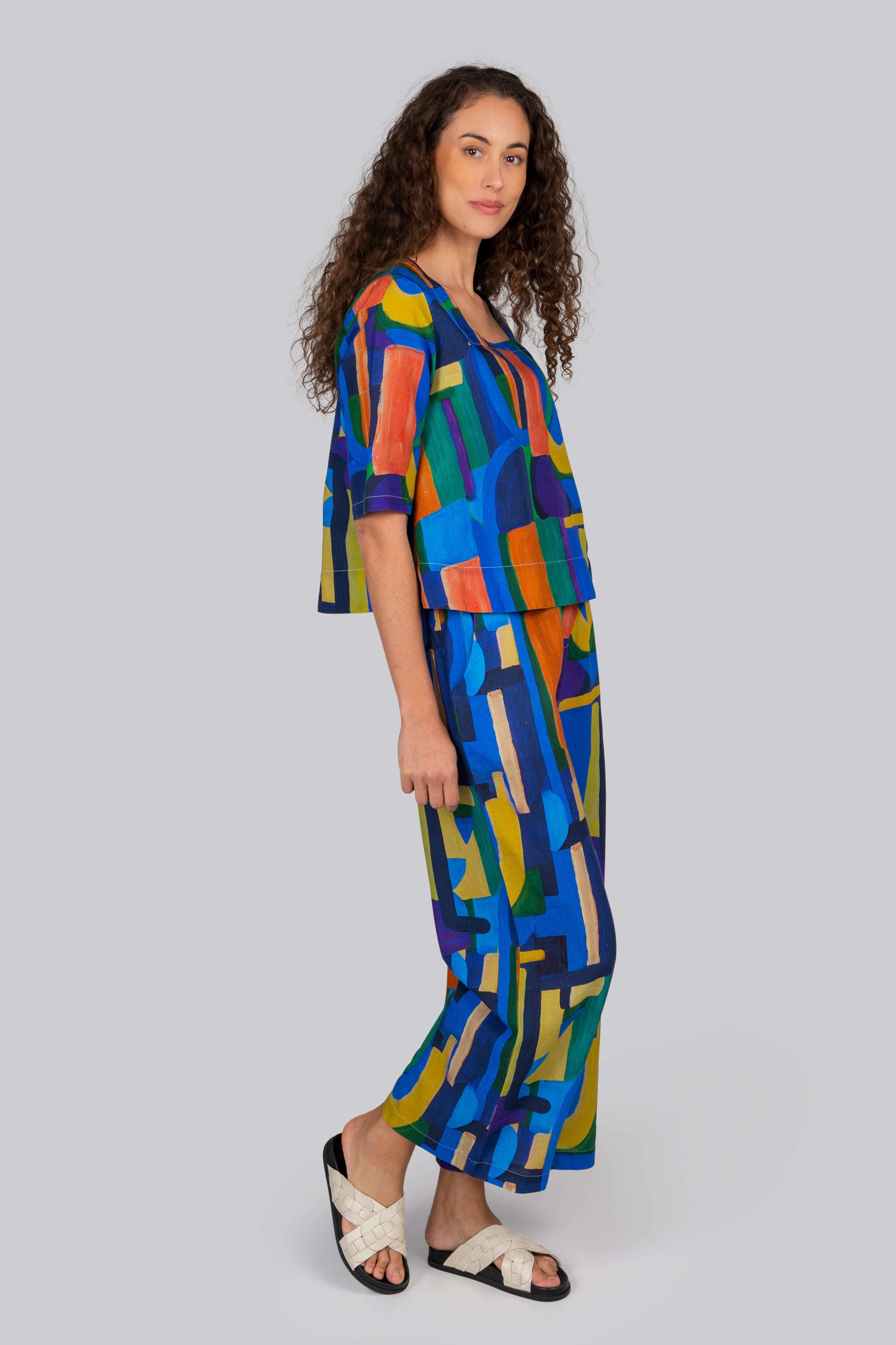 Kaleido Square Neck Top - Abstract Print