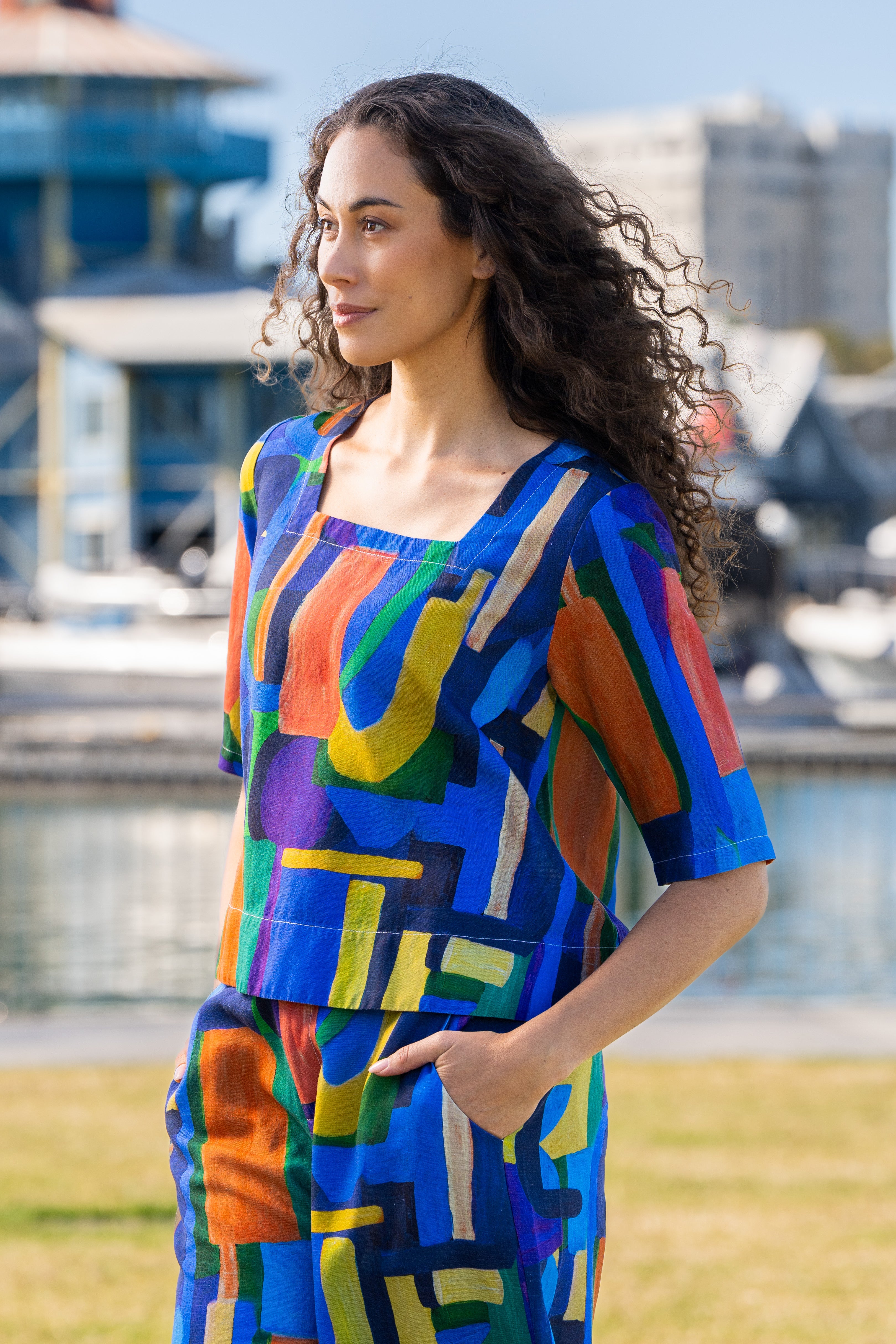 Kaleido Square Neck Top - Abstract Print