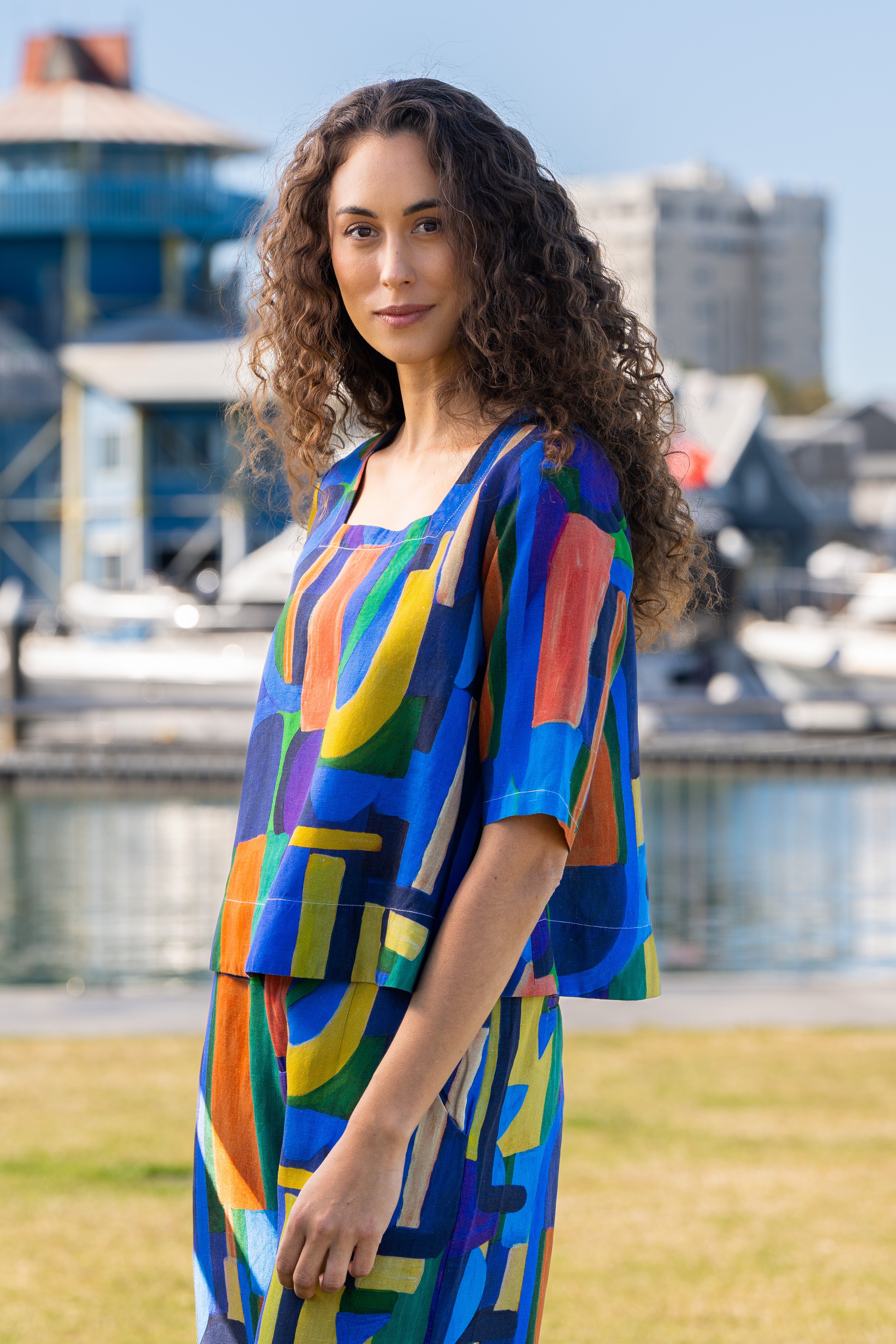Kaleido Square Neck Top - Abstract Print