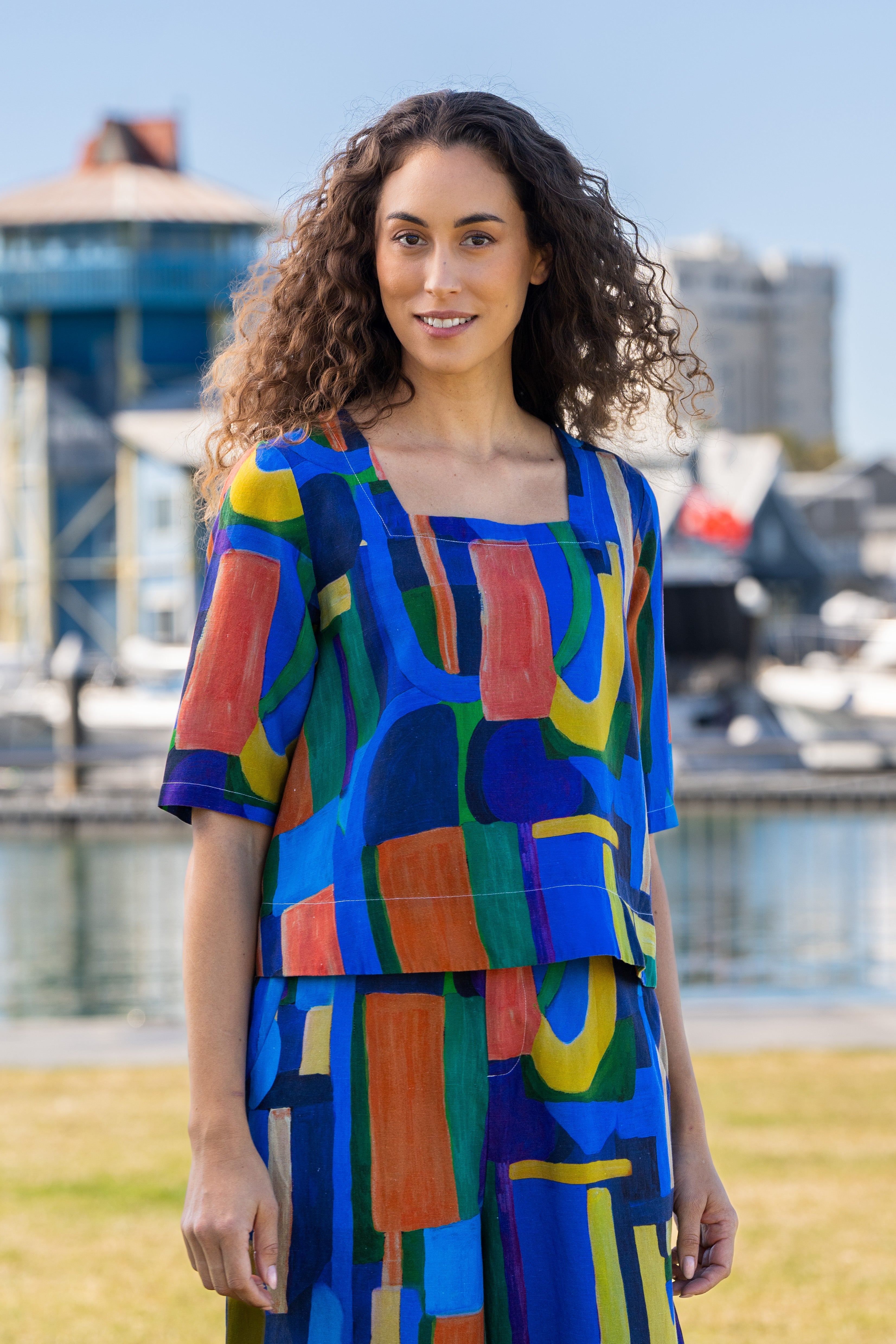 Kaleido Square Neck Top - Abstract Print