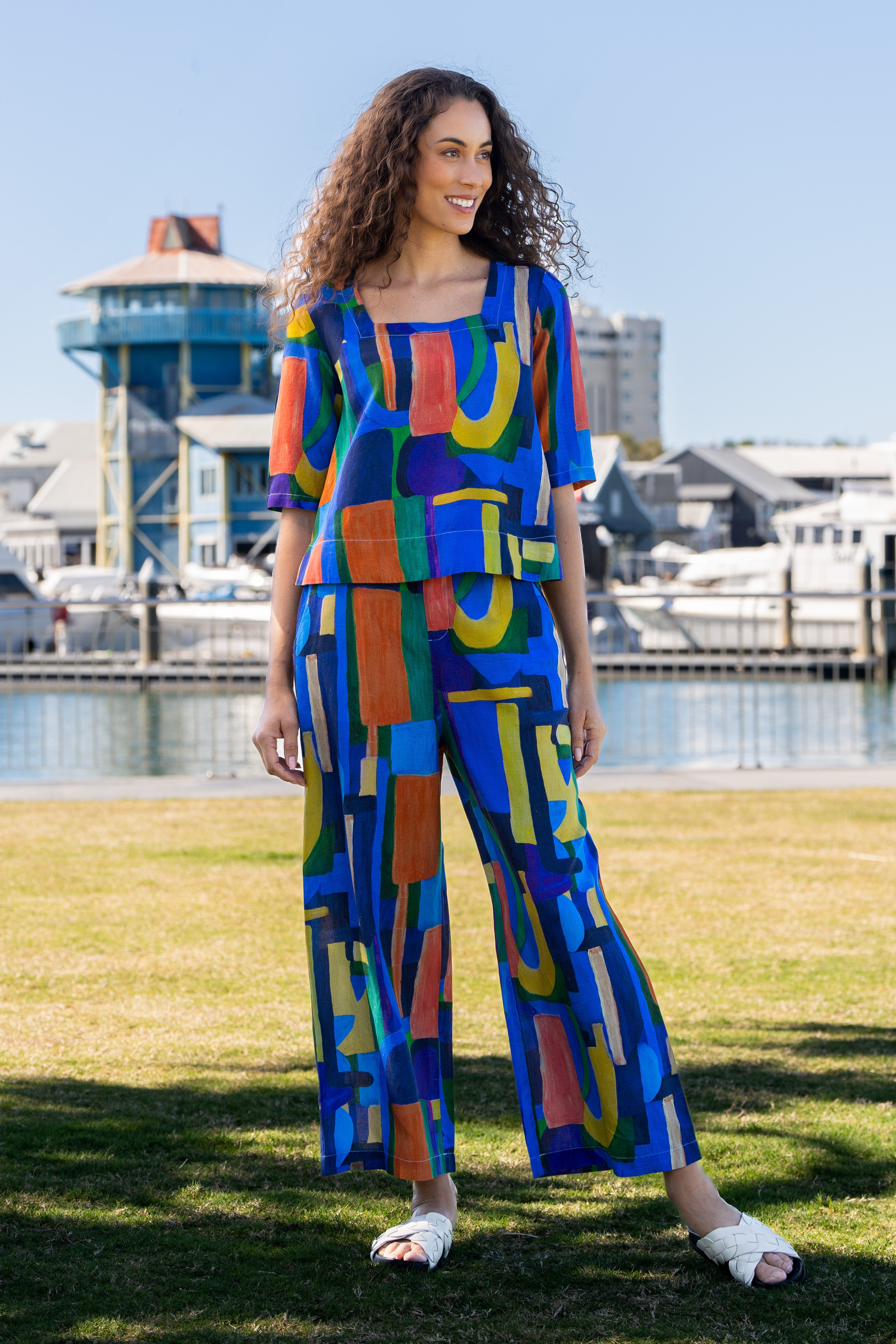 Kaleido Square Neck Top - Abstract Print