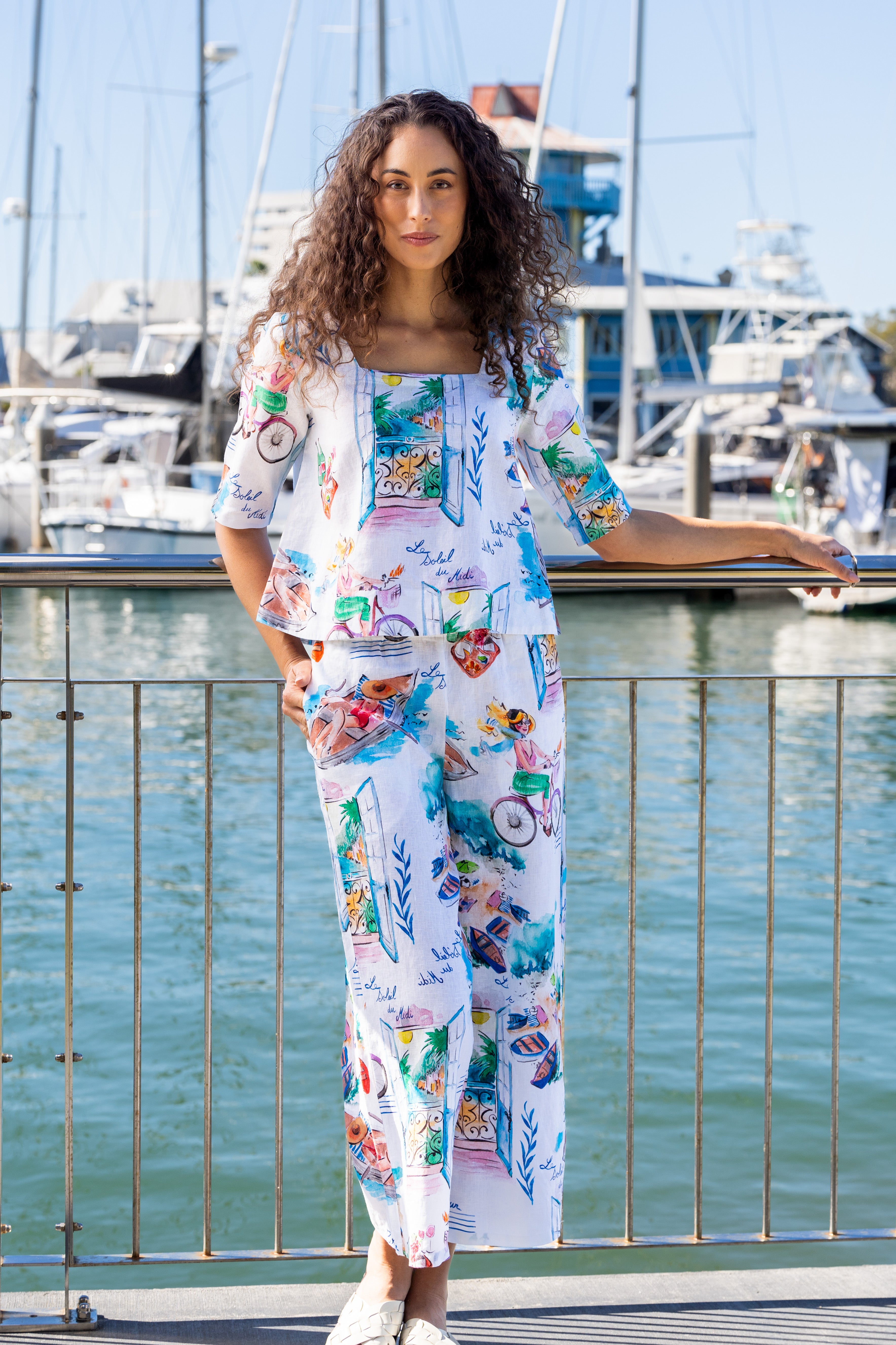 Kaleido Square Neck Top - French Riviera