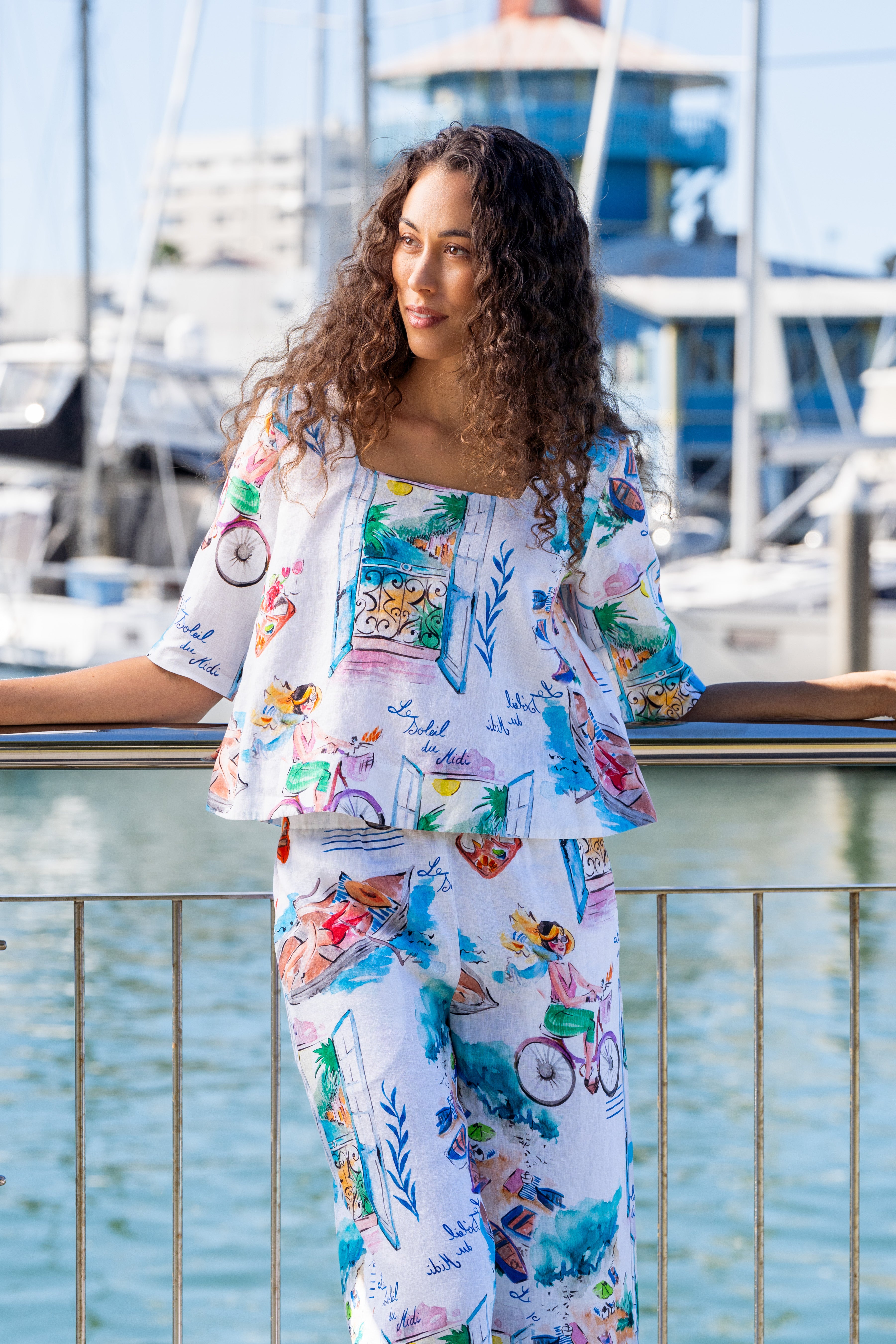 Kaleido Square Neck Top - French Riviera