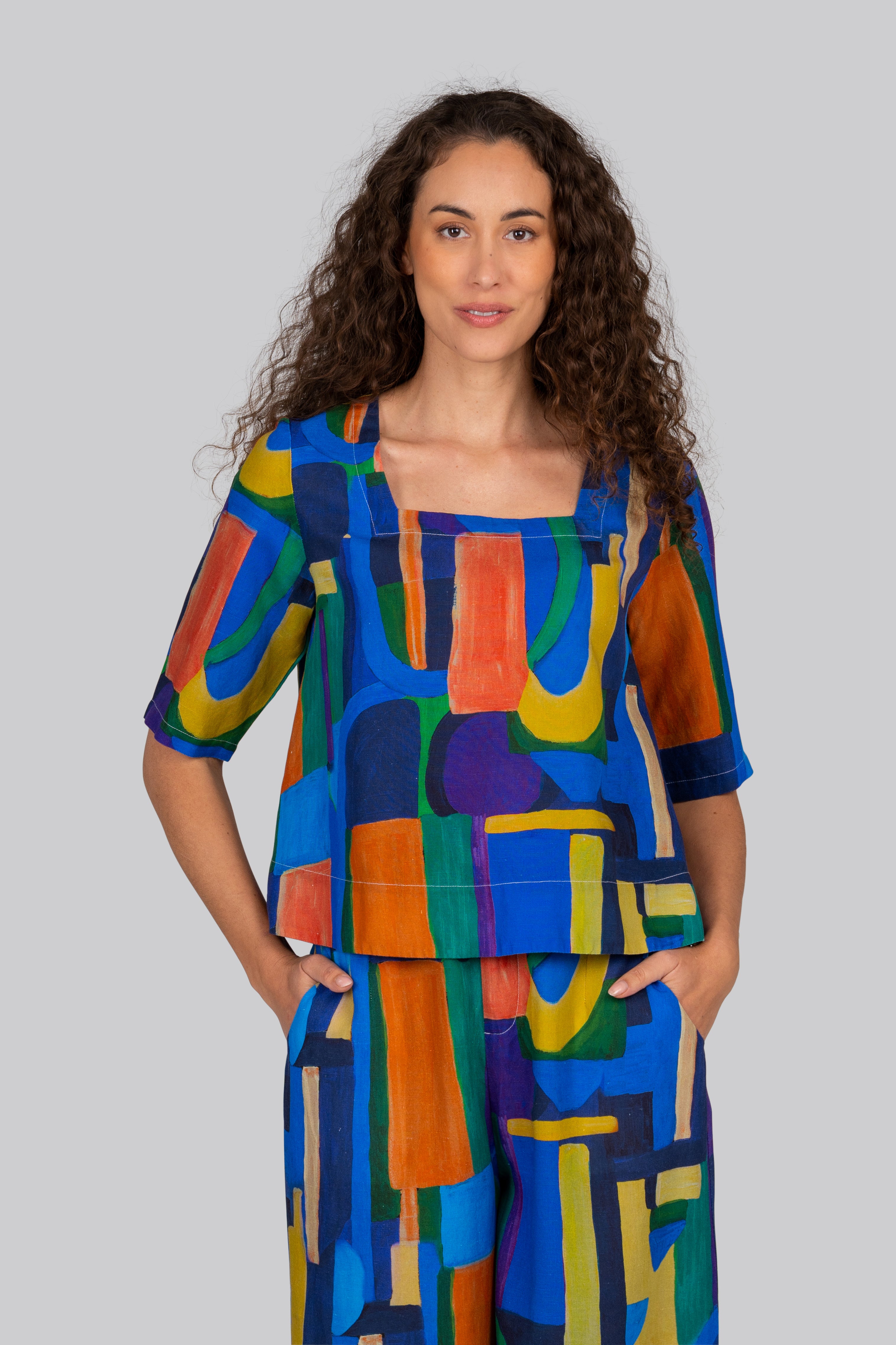 Kaleido Square Neck Top - Abstract Print