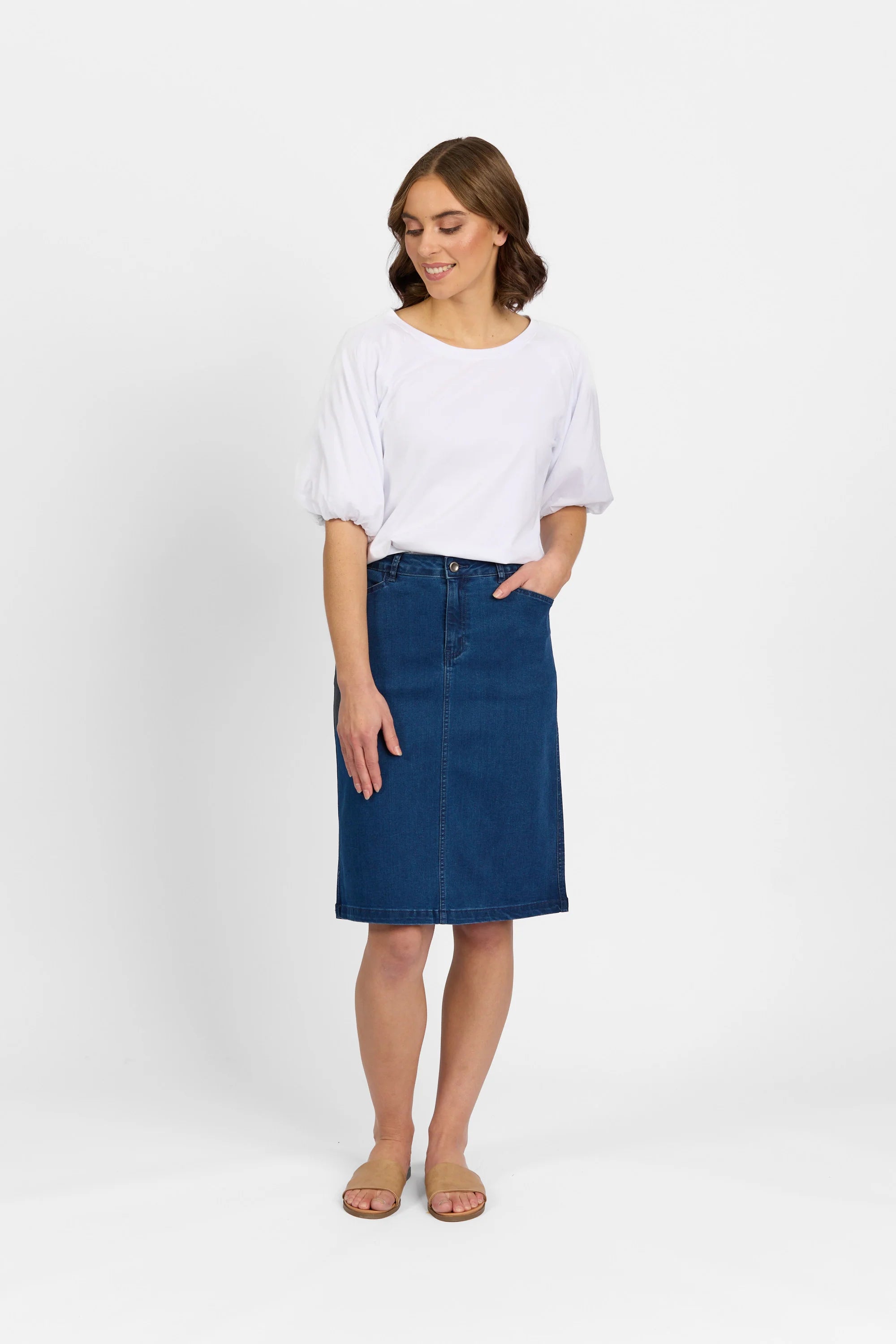 Shops blue stretch denim skirt