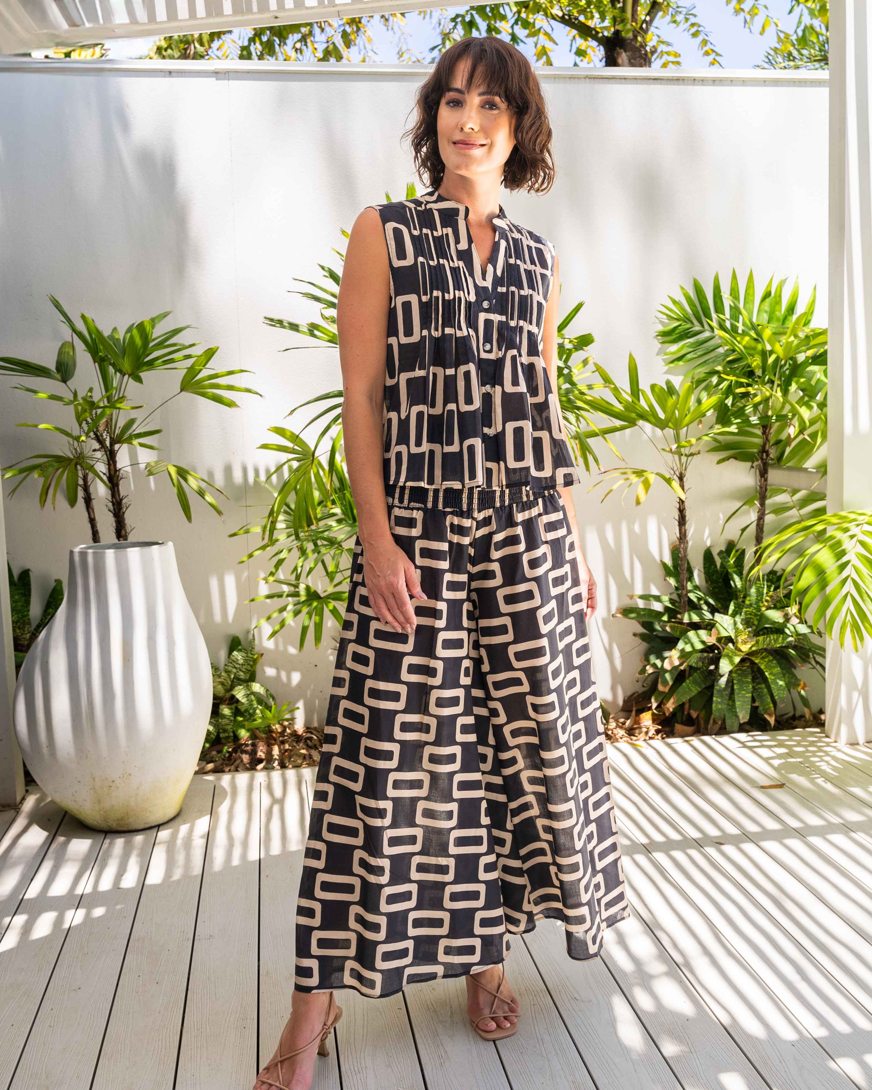 See Saw Elastic Waist Wide Leg Pant - Geo