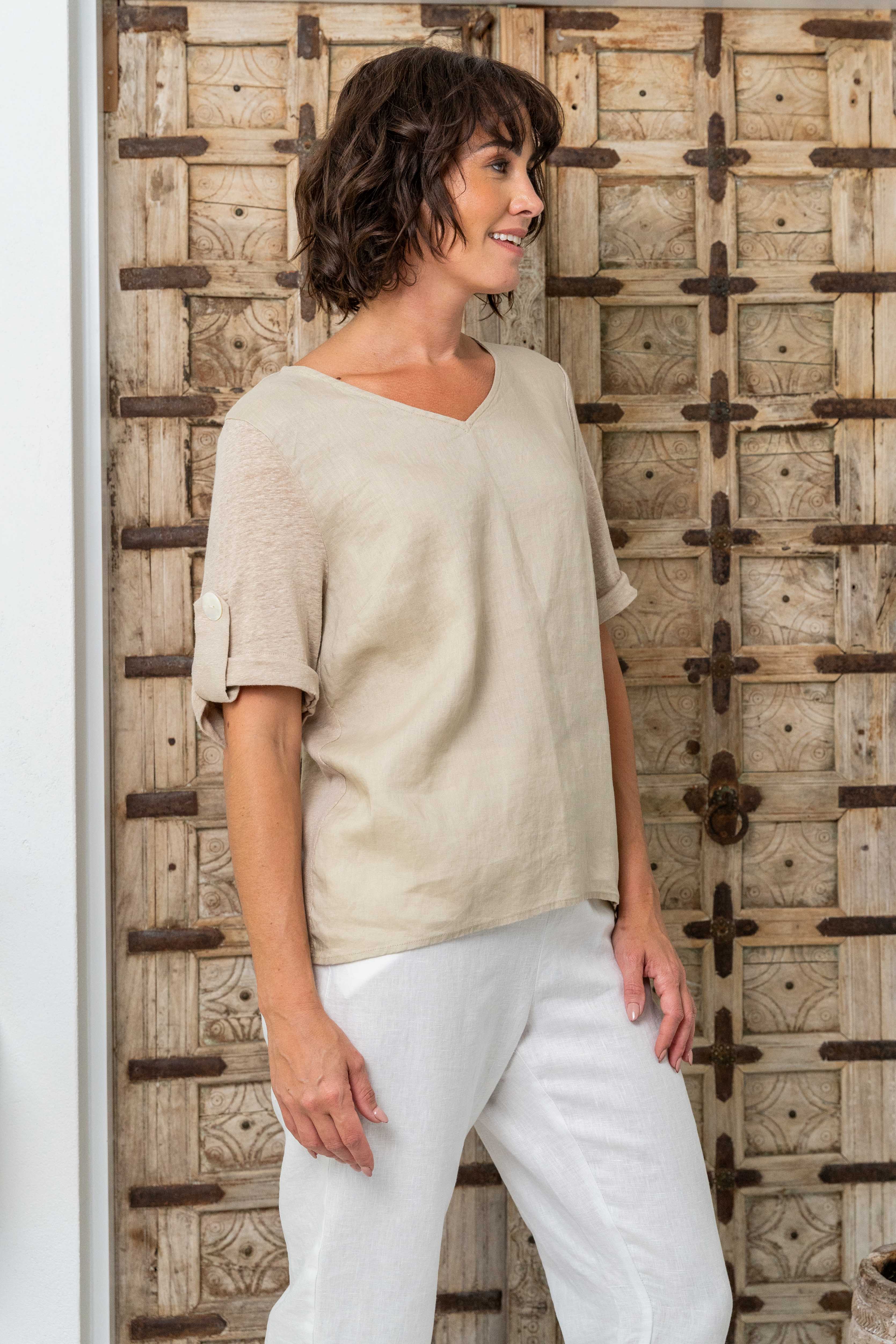 See Saw Mixed Linen T-Shirt - Flax