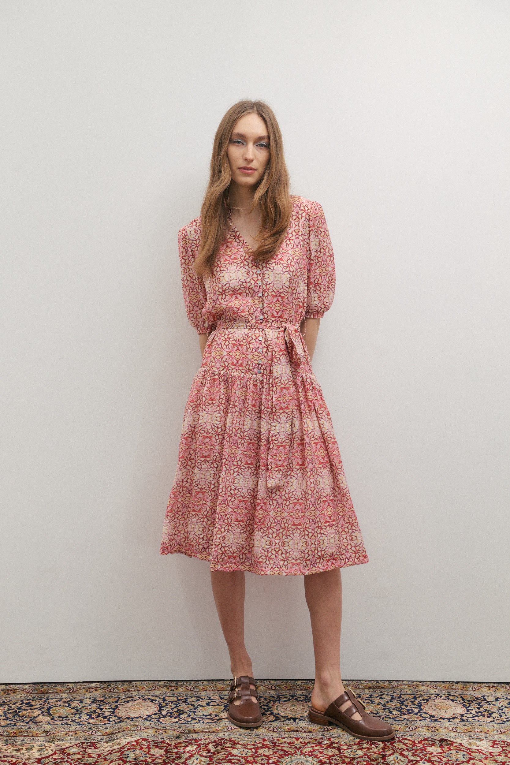 Maevarii Penelope Short Sleeve Midi Dress - Persian Pink