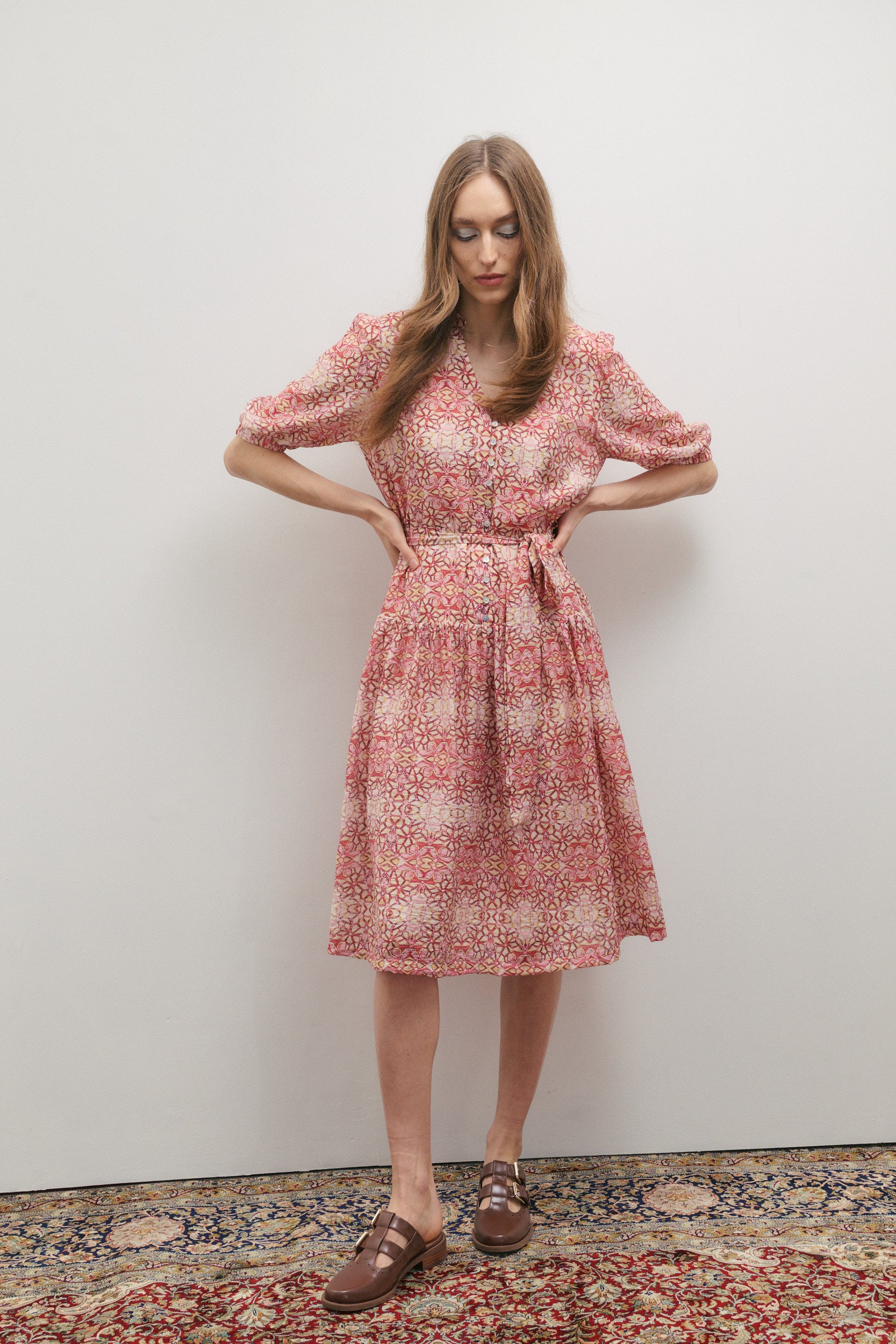 Maevarii Penelope Short Sleeve Midi Dress - Persian Pink