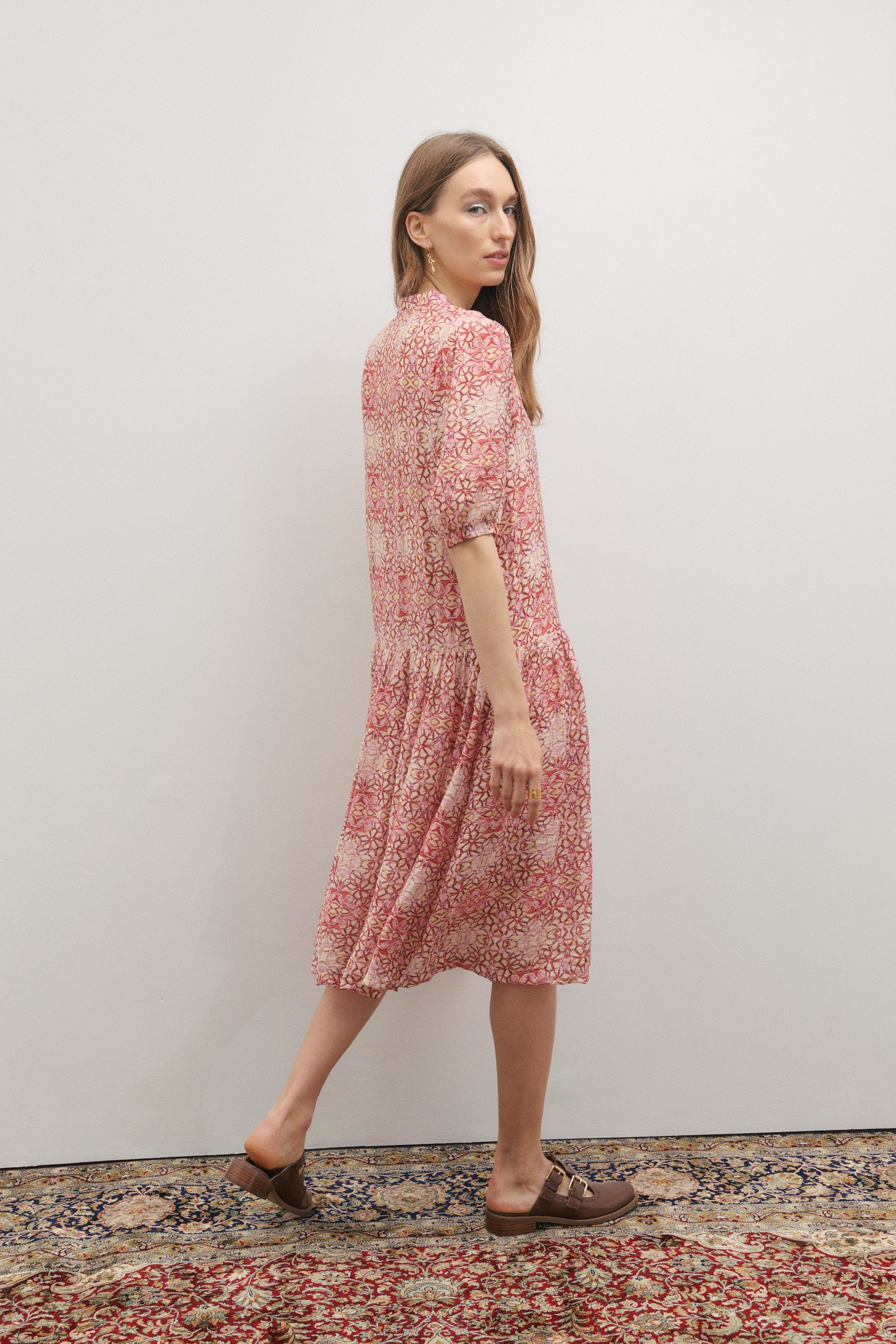 Maevarii Penelope Short Sleeve Midi Dress - Persian Pink