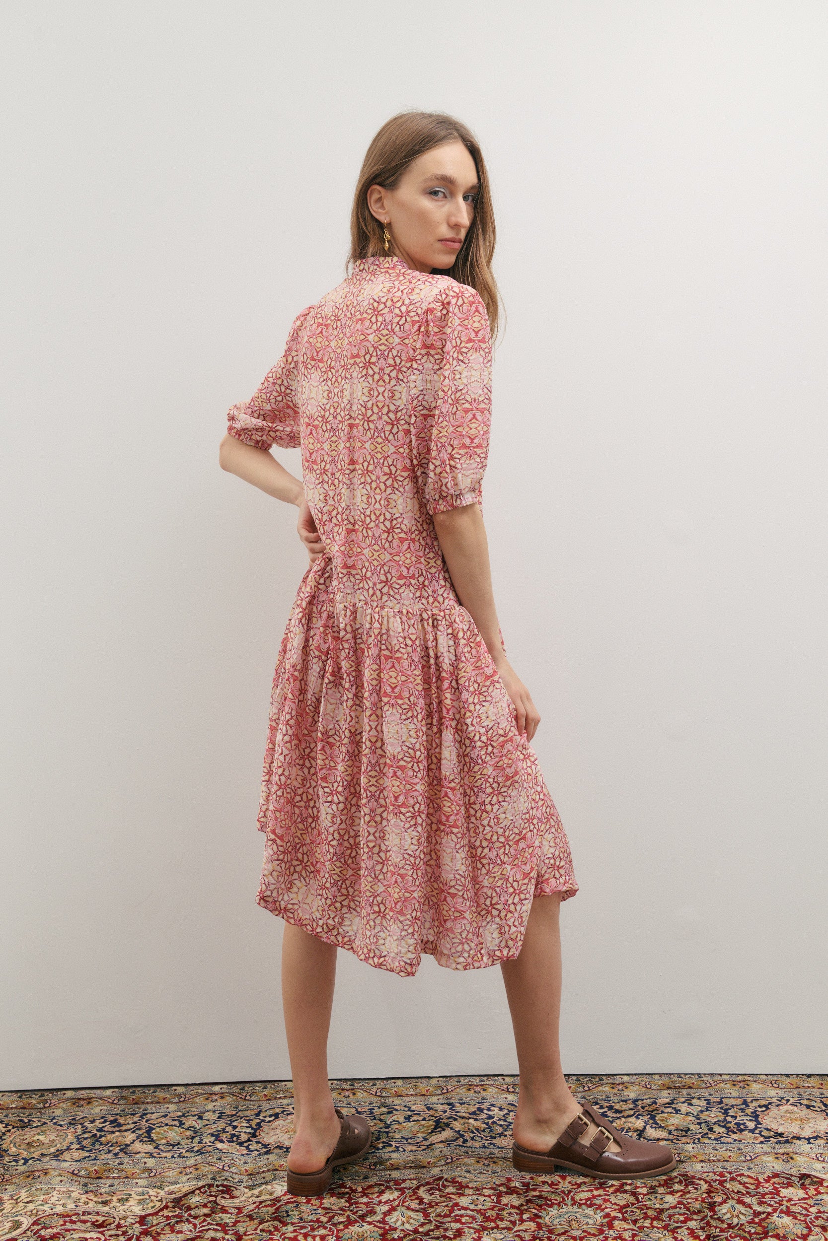Maevarii Penelope Short Sleeve Midi Dress - Persian Pink