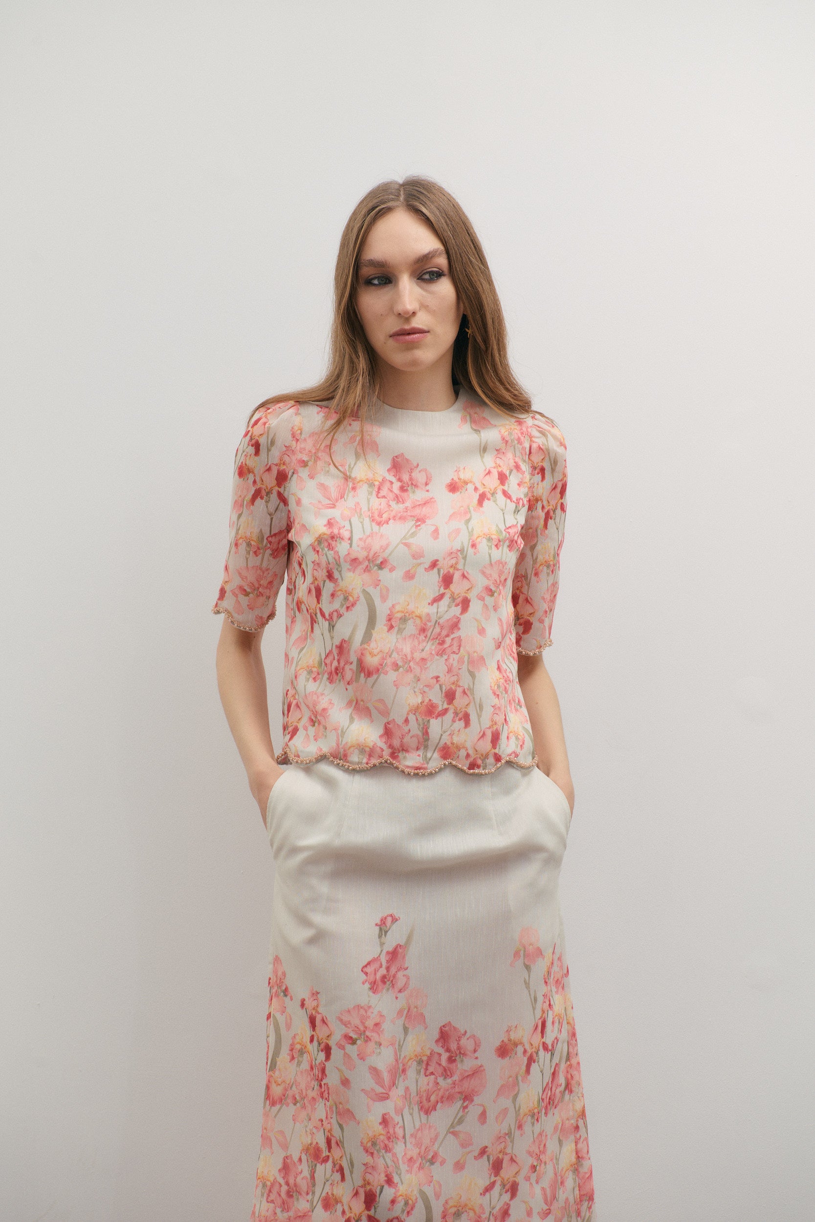 Maevarii Valentina Embellished T-Shirt - Oceanic Blossoms