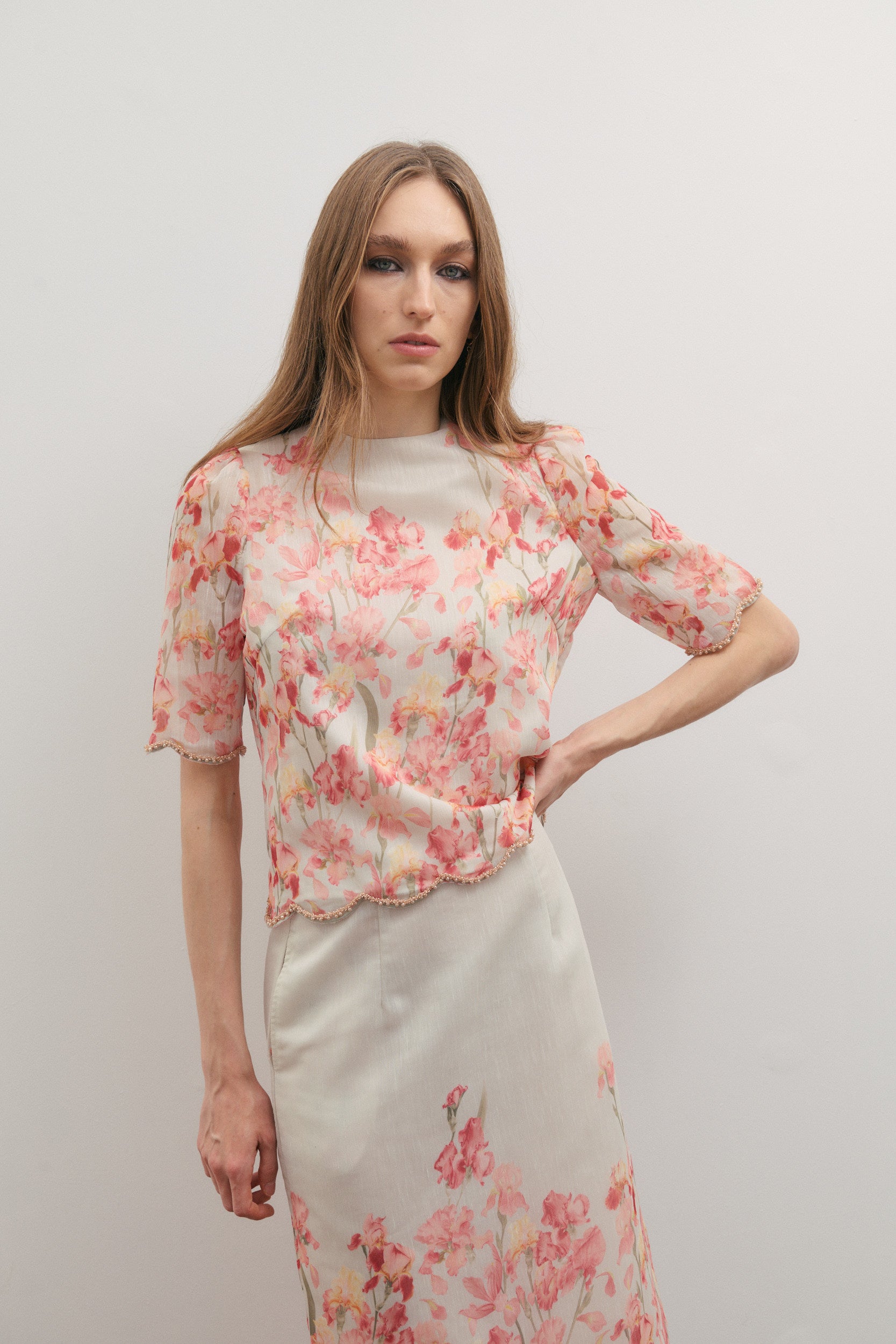 Maevarii Valentina Embellished T-Shirt - Oceanic Blossoms
