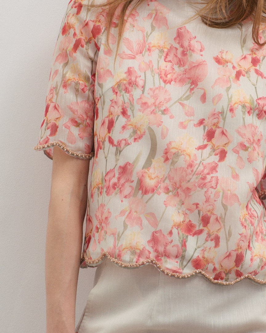Maevarii Valentina Embellished T-Shirt - Oceanic Blossoms