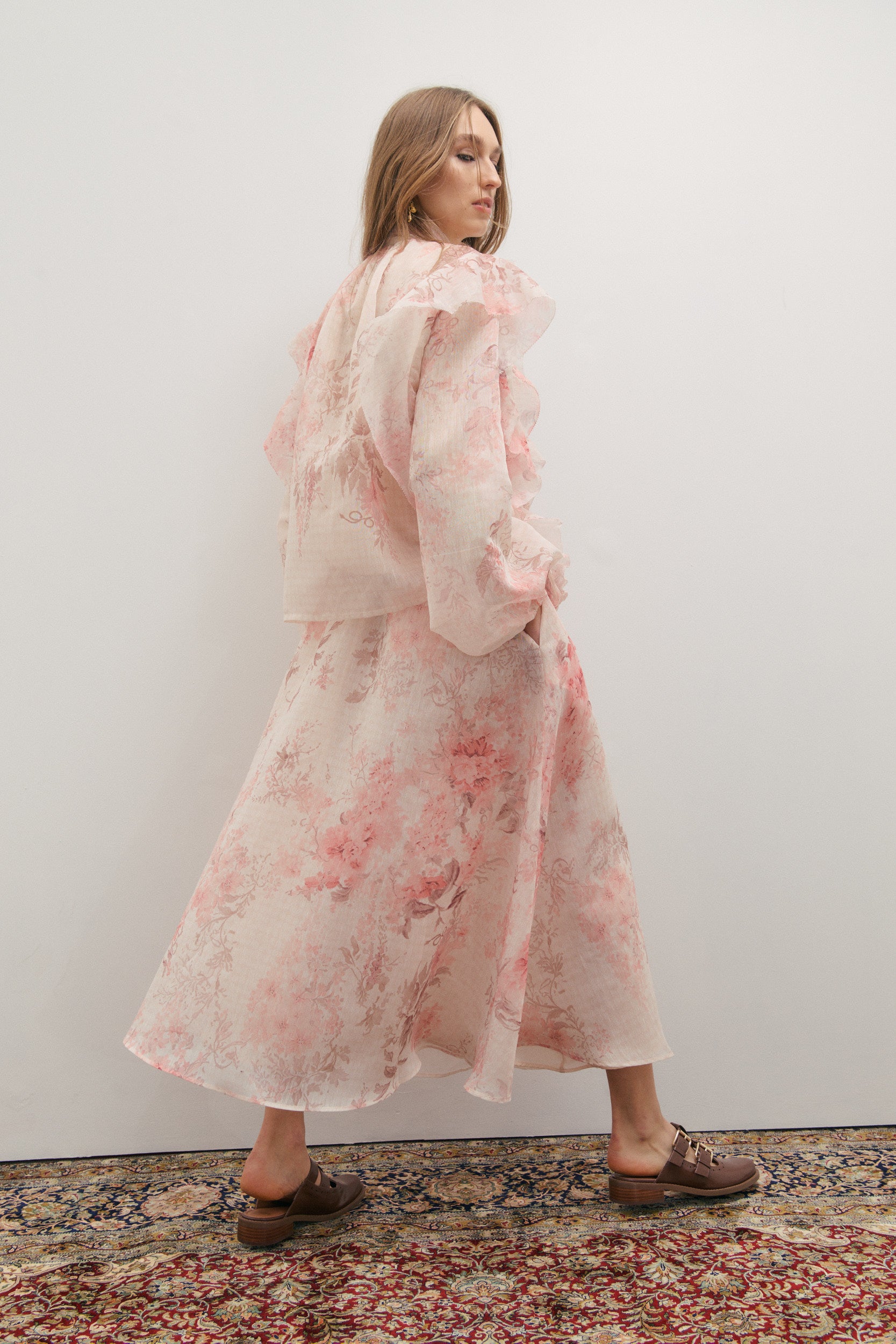 Maevarii Chloe Maxi Skirt - Floating Frost Flowers
