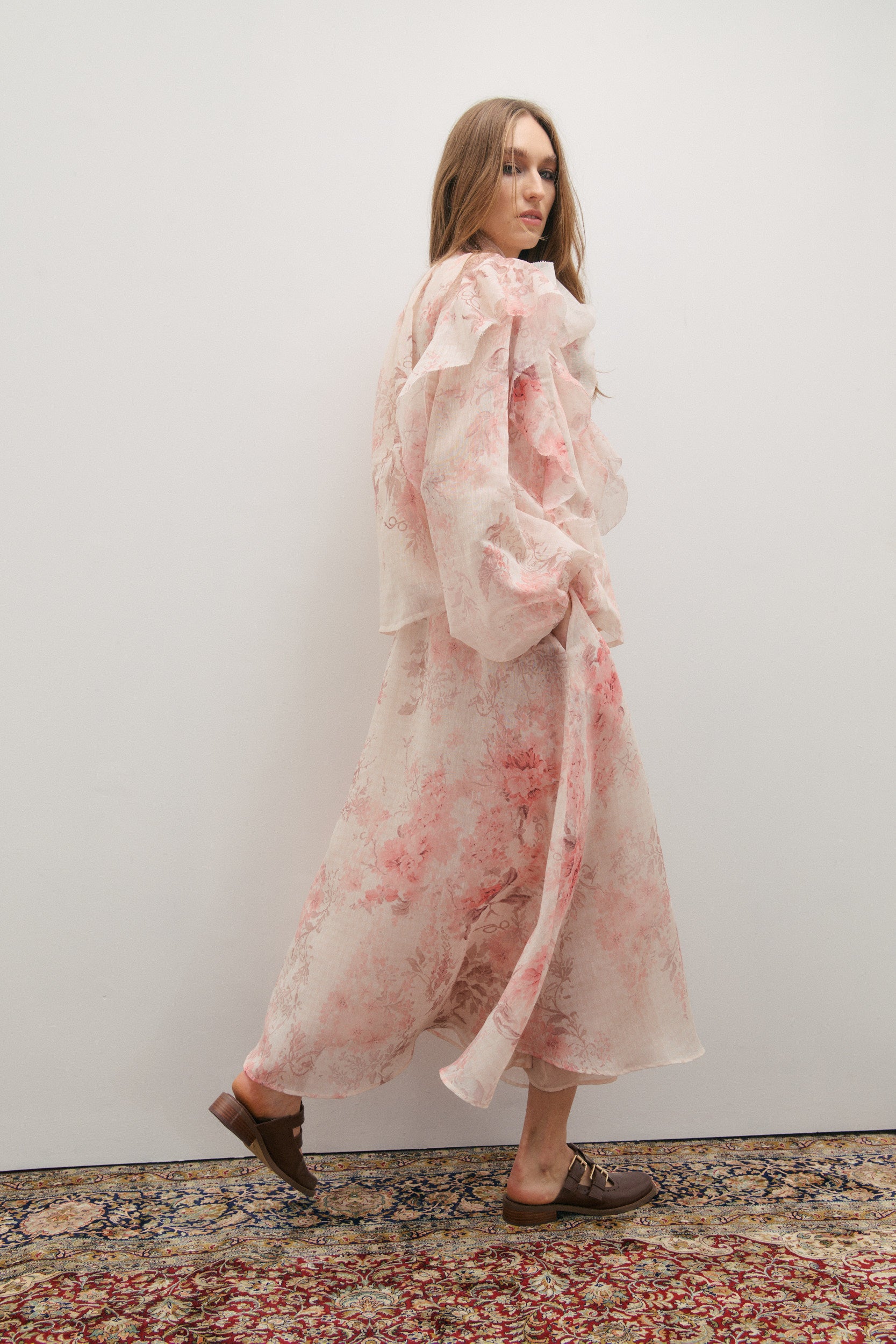 Maevarii Chloe Ruffle Bow Blouse - Floating Frost Flowers