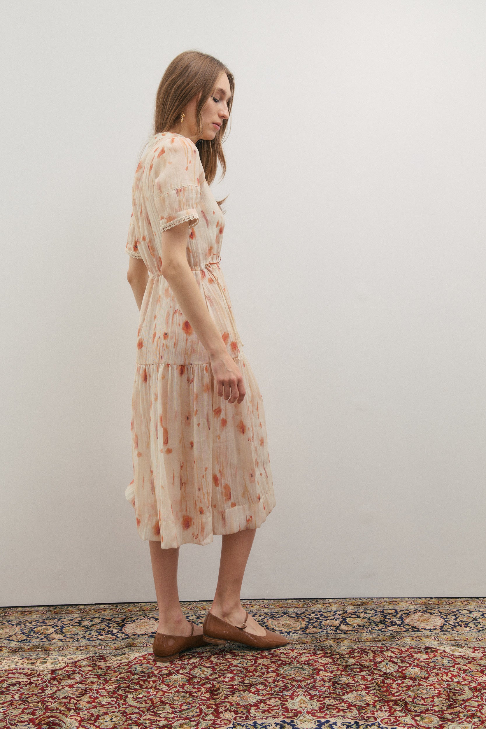 Maevarii Apricity Tiered Midi Dress - Peaches & Cream