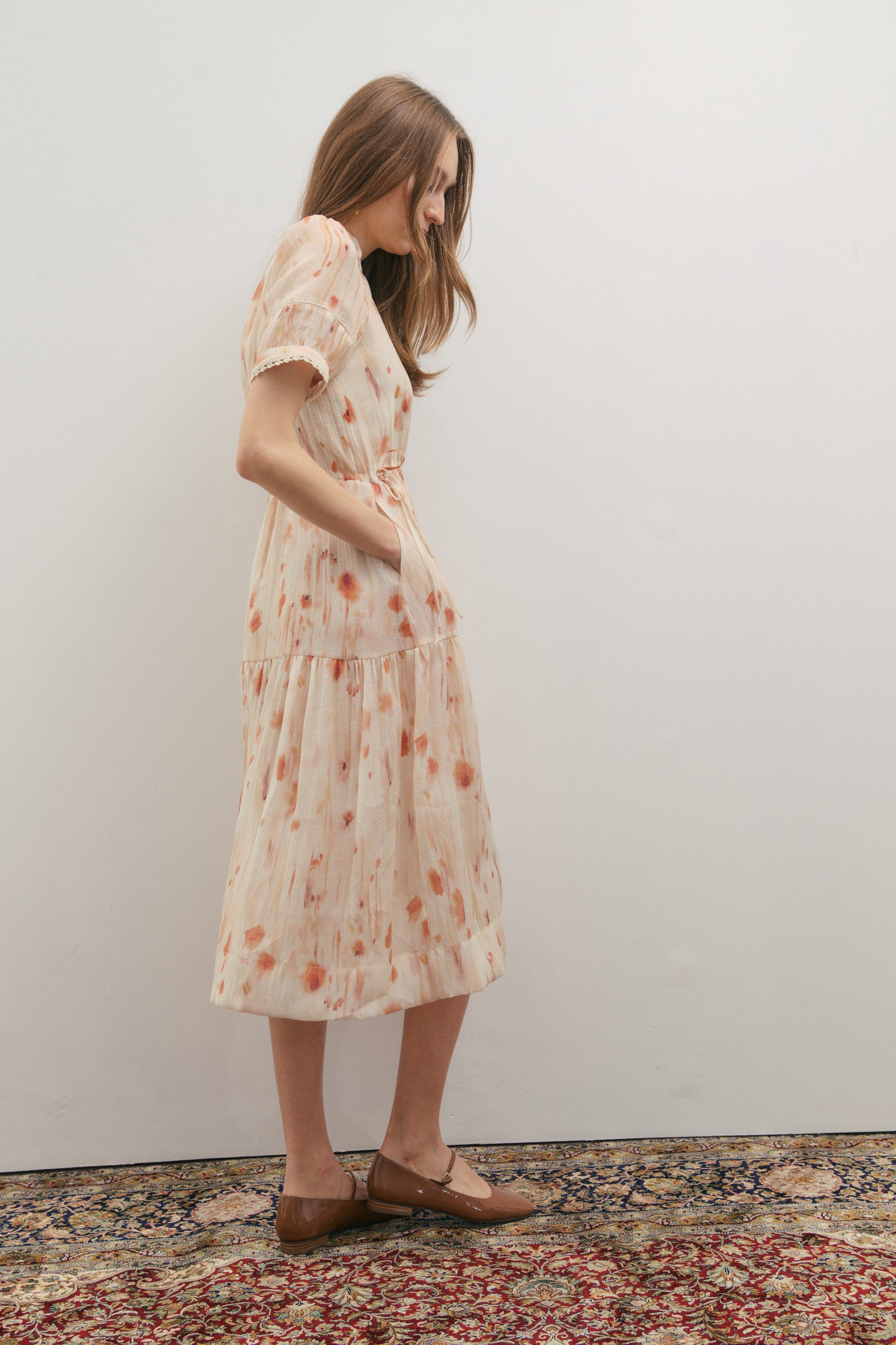 Maevarii Apricity Tiered Midi Dress - Peaches & Cream