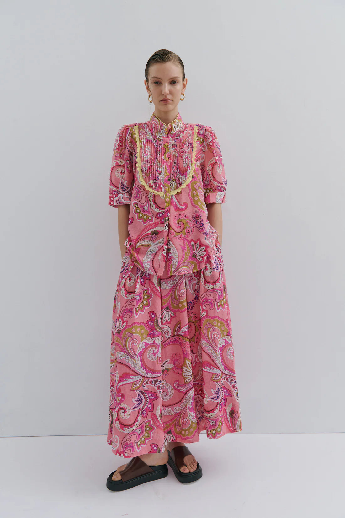 Maevarii Charlotte Short Blouson Sleeve Shirt - Magical Pink Fairytale