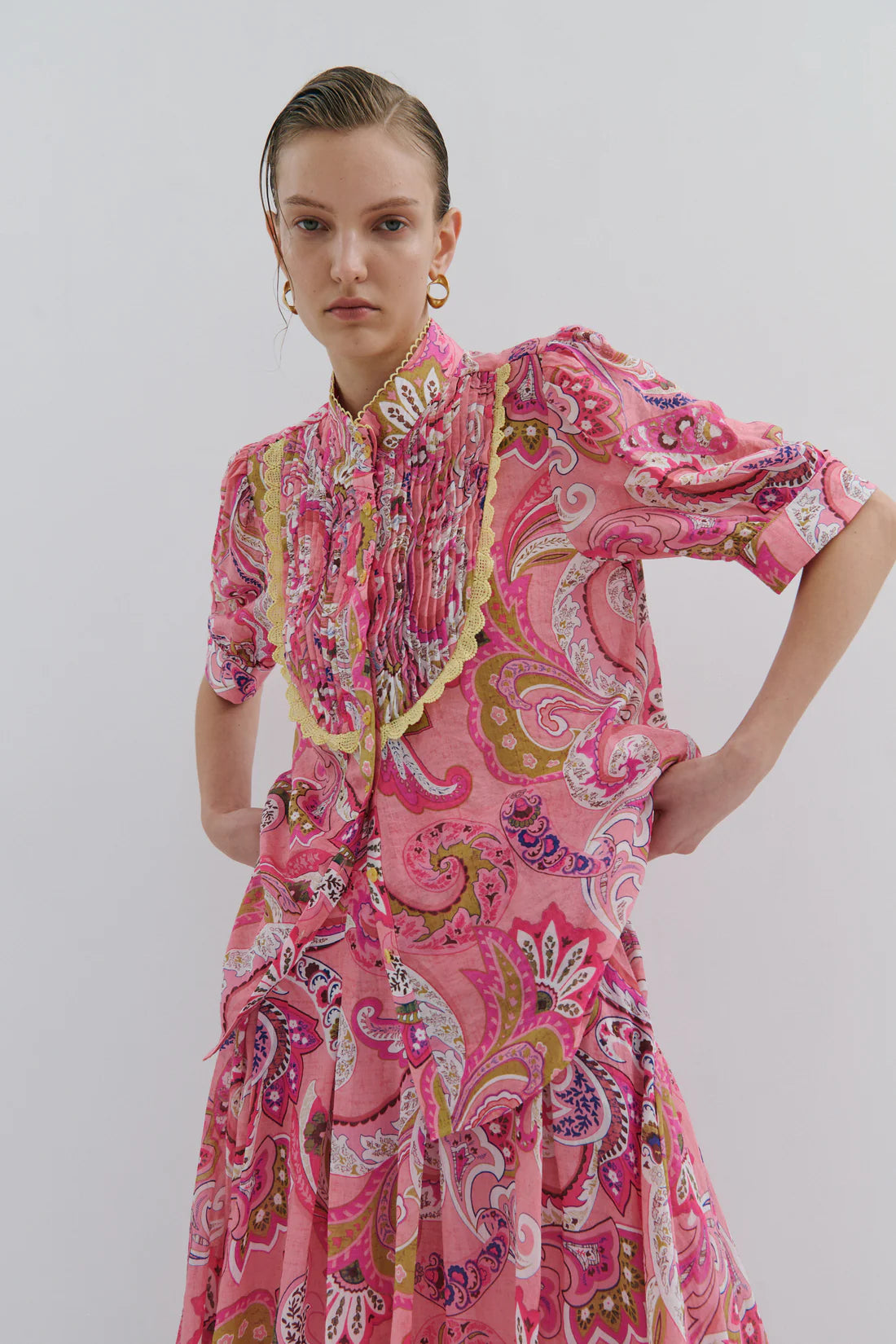 Maevarii Charlotte Short Blouson Sleeve Shirt - Magical Pink Fairytale