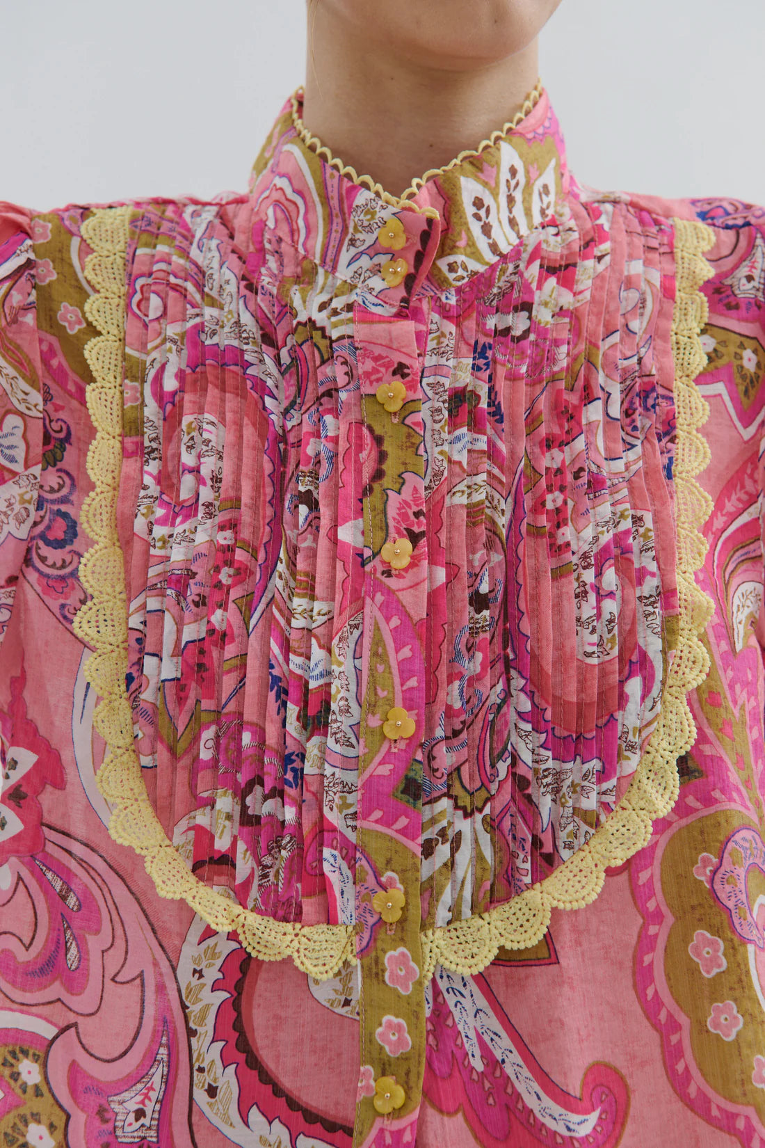 Maevarii Charlotte Short Blouson Sleeve Shirt - Magical Pink Fairytale