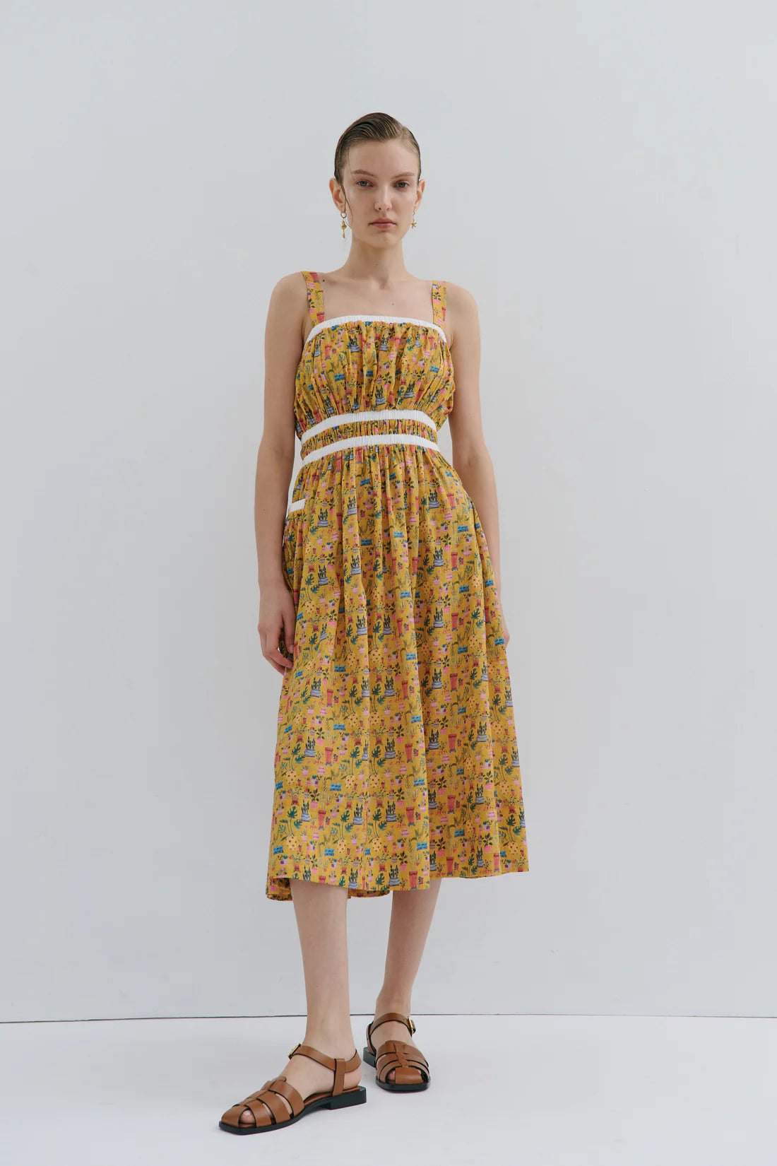 Maevarii Alice Midi Dress - Yellow Tea Party