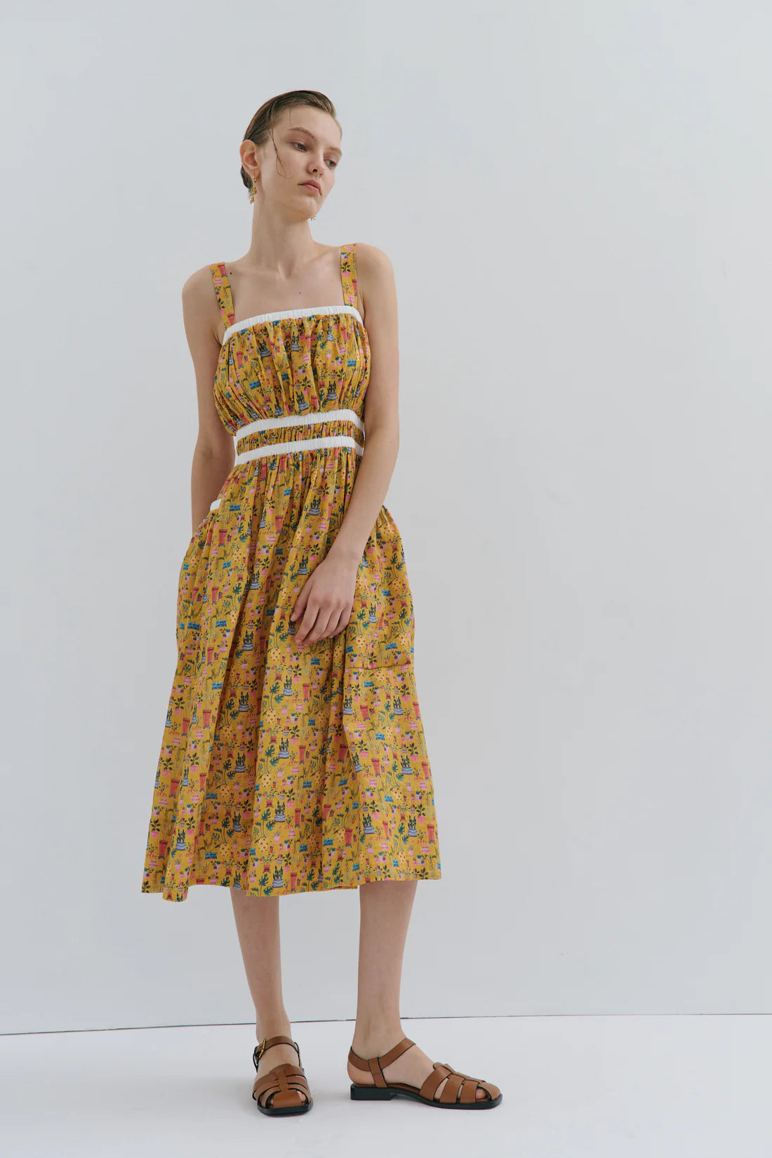 Maevarii Alice Midi Dress - Yellow Tea Party