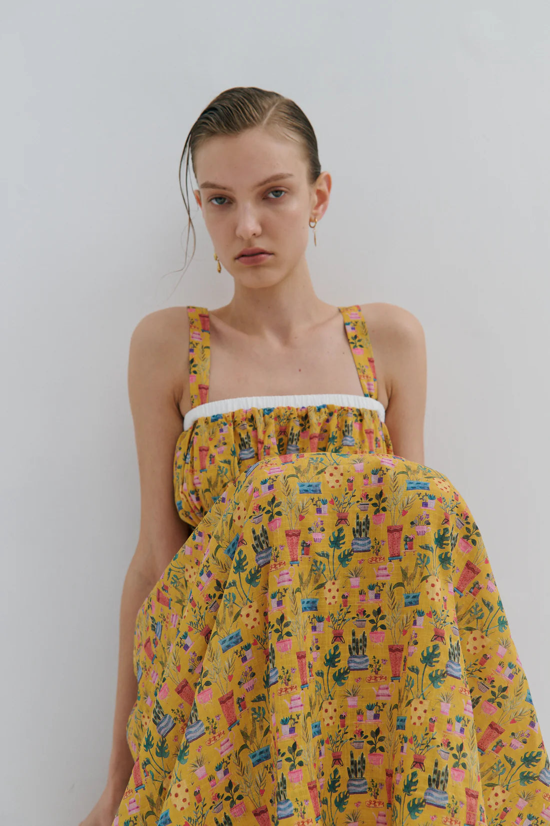 Maevarii Alice Midi Dress - Yellow Tea Party