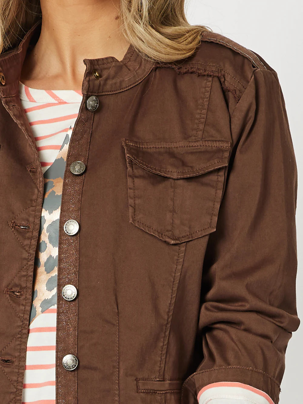 Threadz Military Denim Jacket - Chocolate