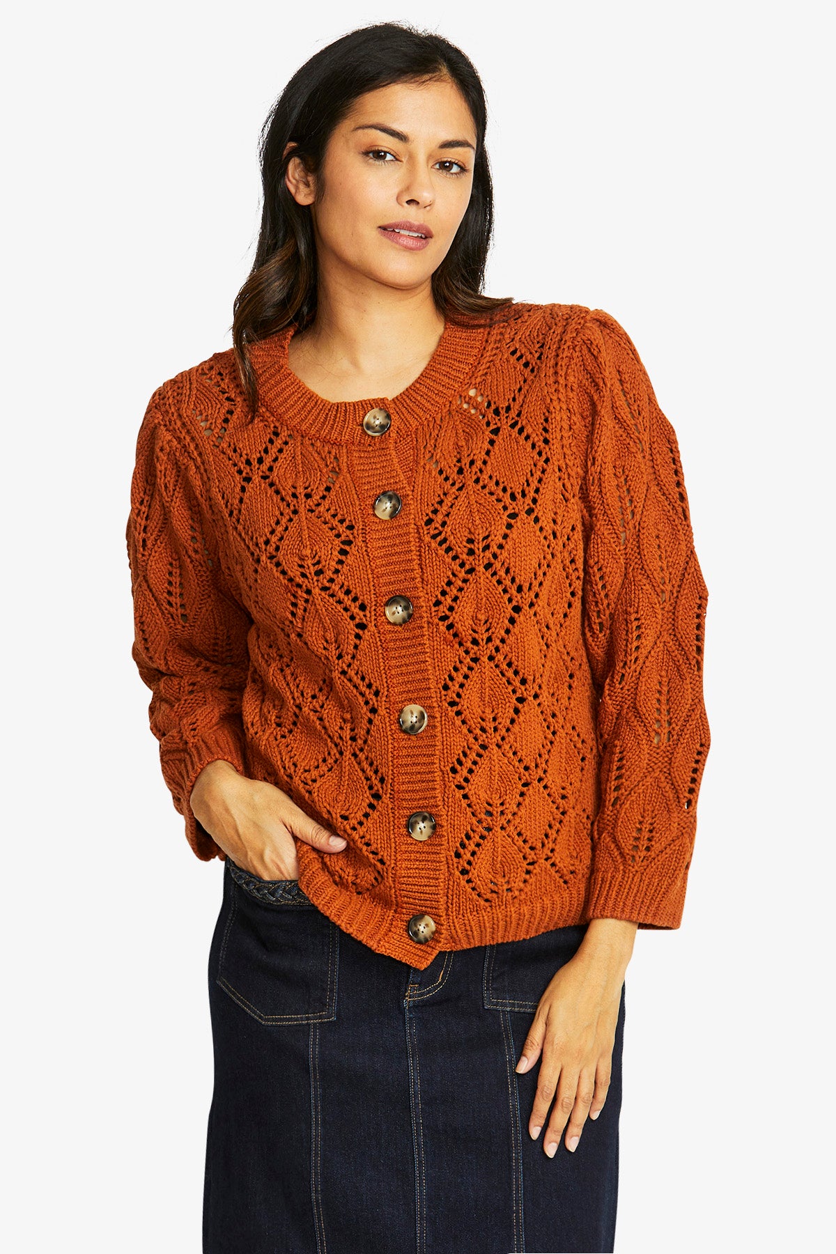 Ping Pong Pointelle Cardigan - Cashew