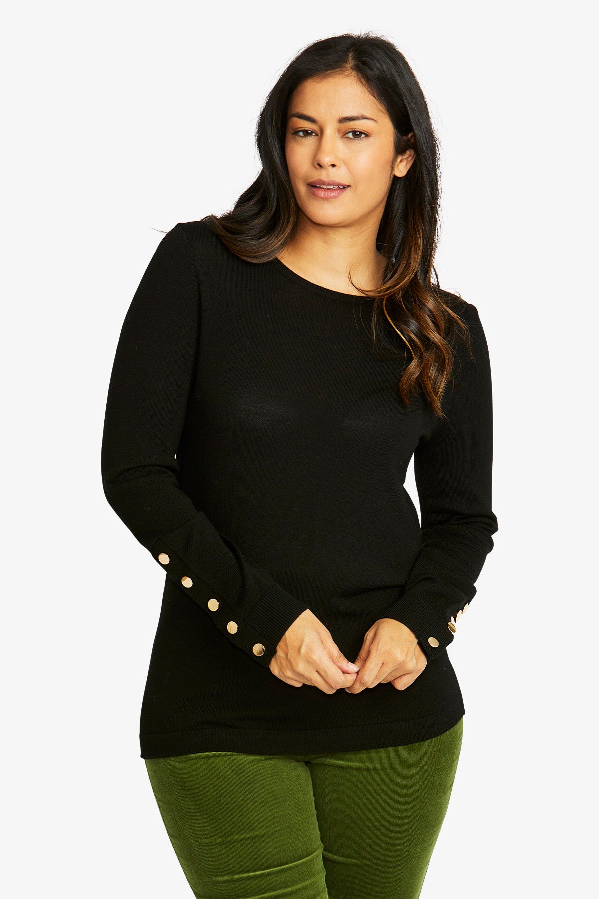 Ping Pong Merino Button Pullover - Black