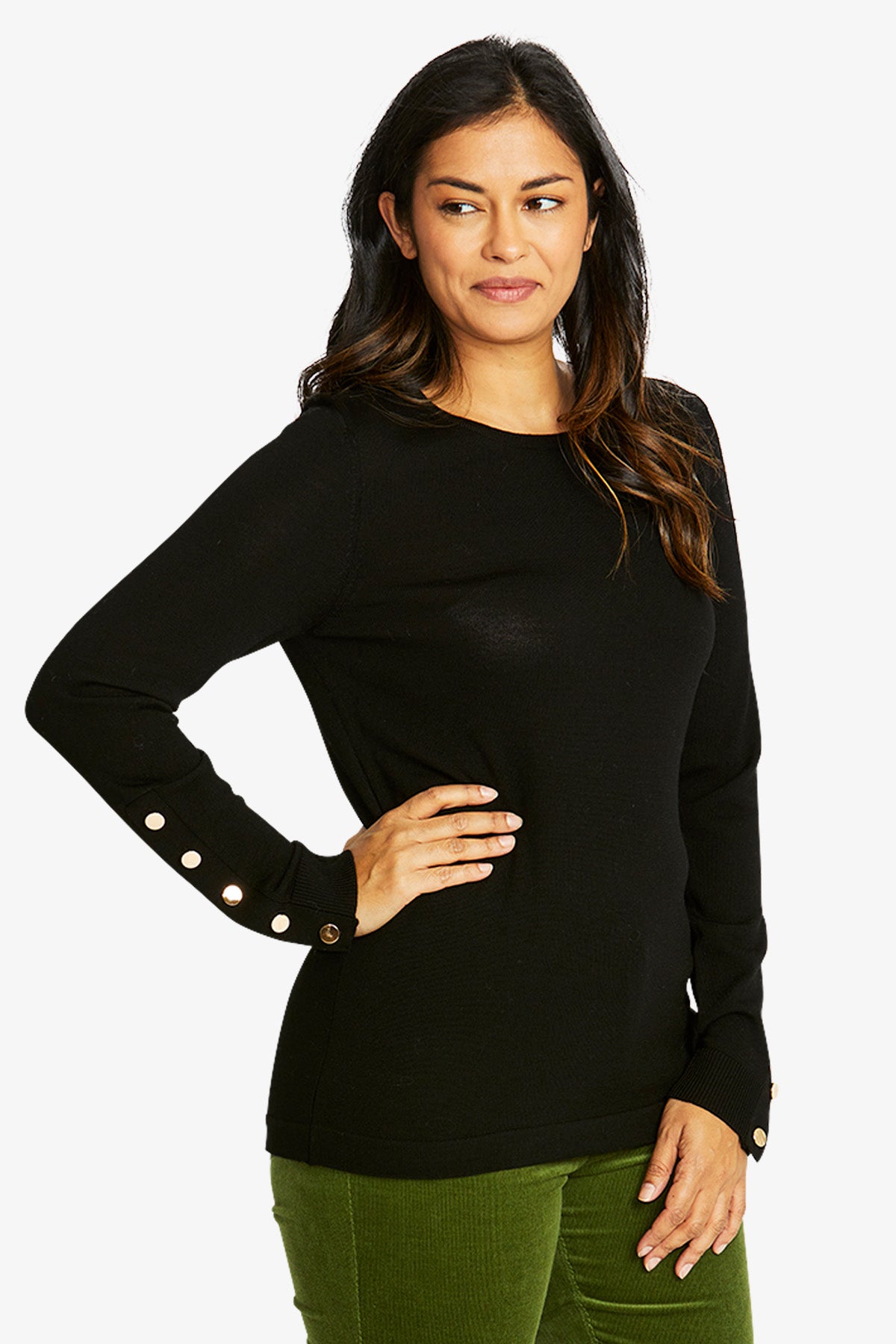 Ping Pong Merino Button Pullover - Black