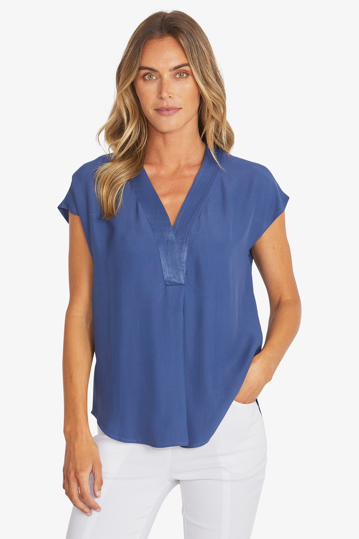 Ping Pong Kira Slinky V-Neck Top - Sapphire