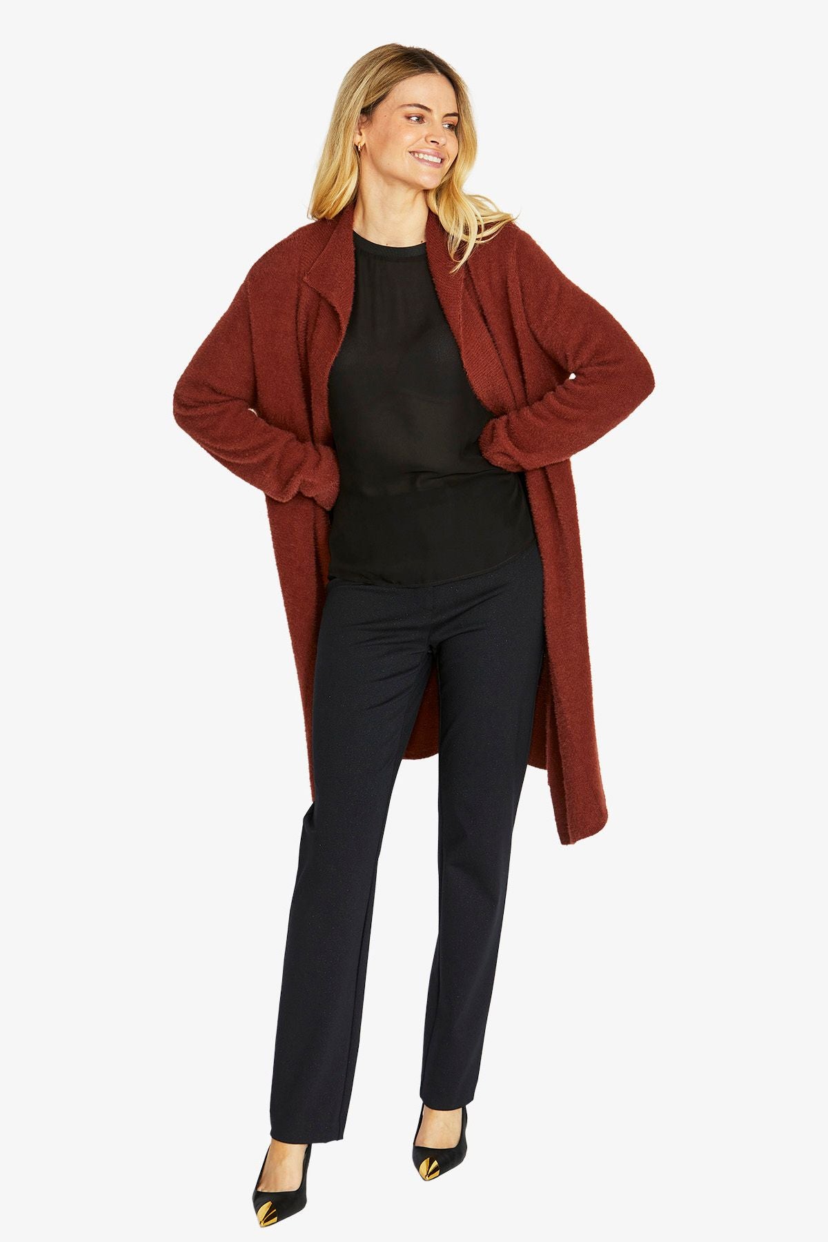 Ping Pong Camille Fluffy Longline Cardigan - Nutmeg