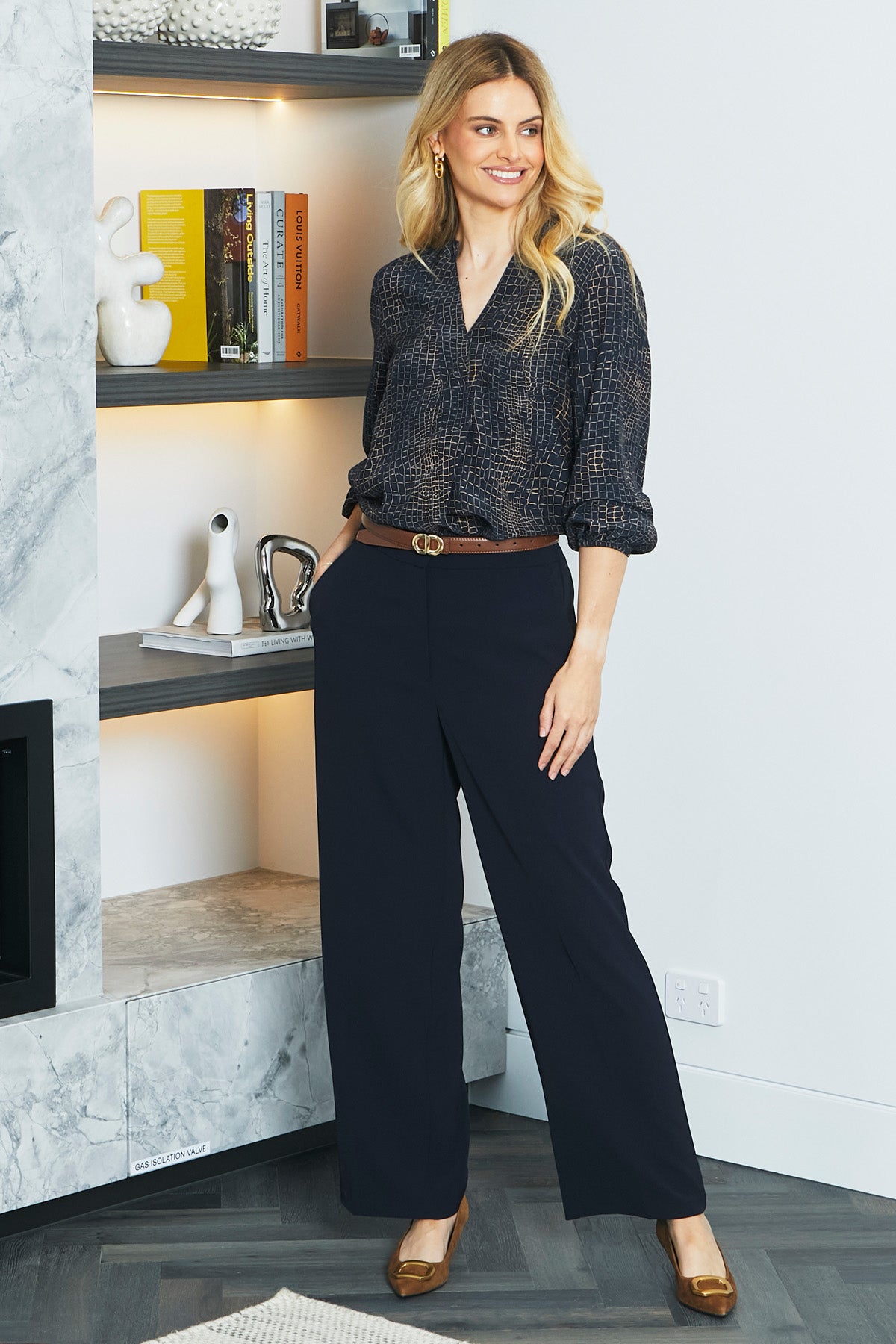 Ping Pong Alligator Print V-Neck Blouse