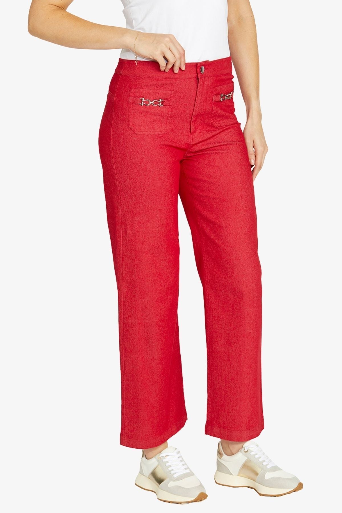 Ping Pong Wide Leg Chain Trim Pant - Red
