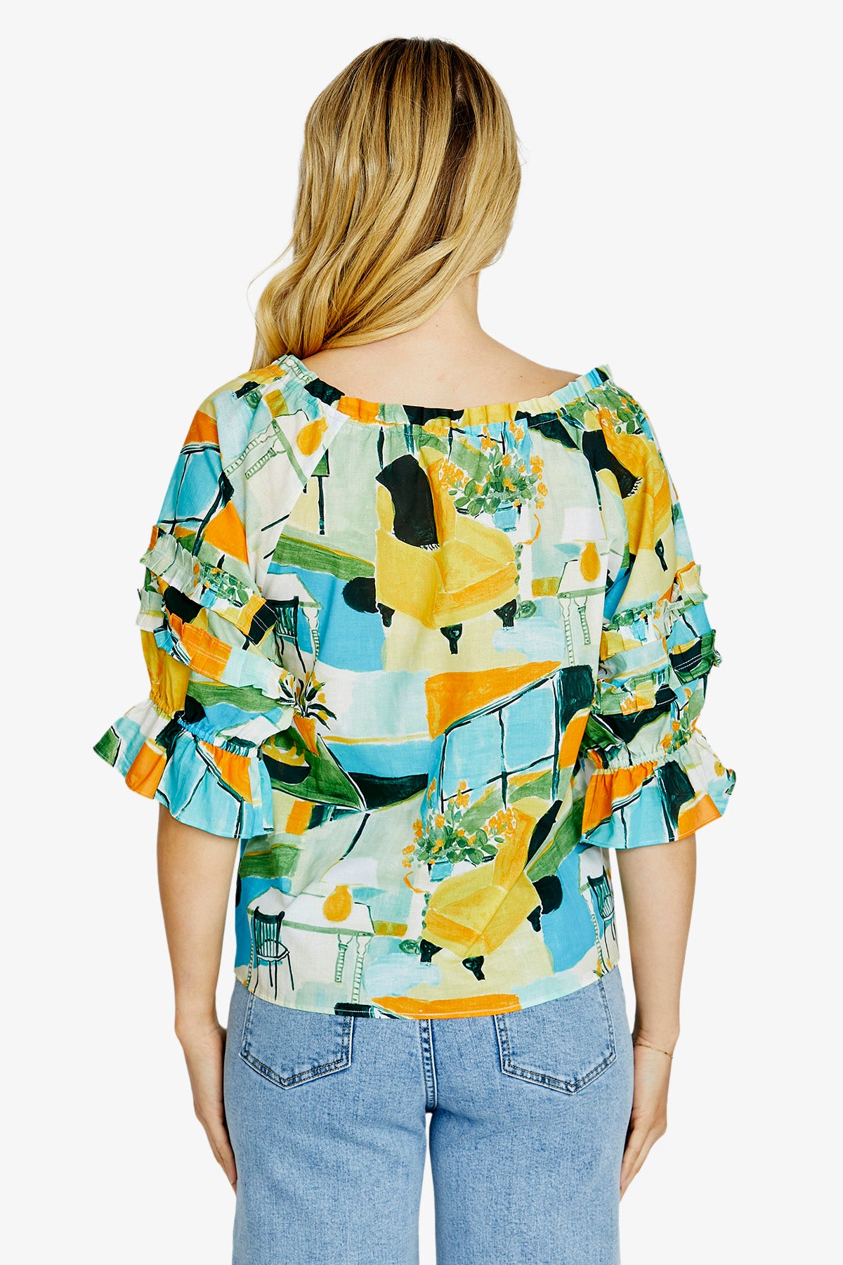 Ping Pong Alessia Button Down Peasant Top - Alfresco Print