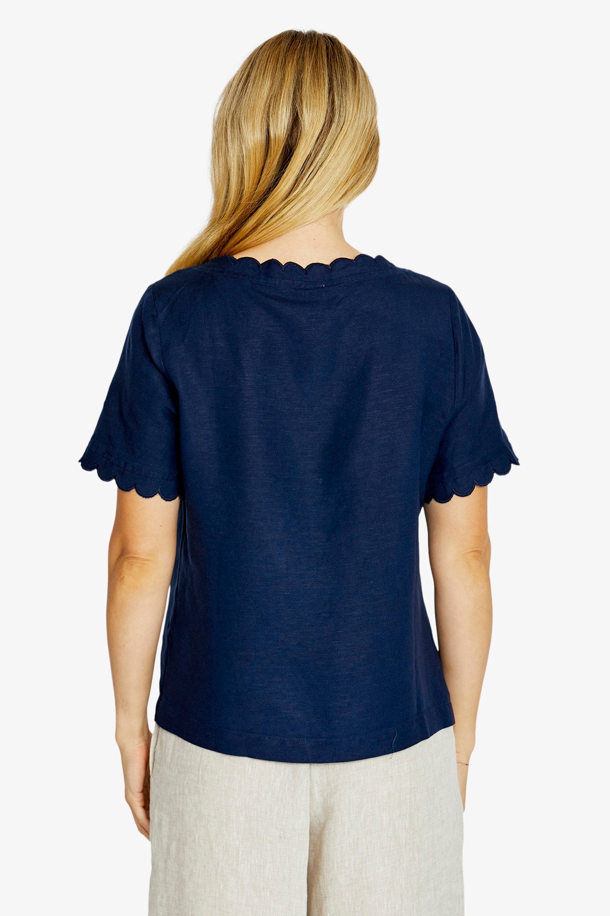 Ping Pong Monica Scallop Neck Short Sleeve Top - True Navy