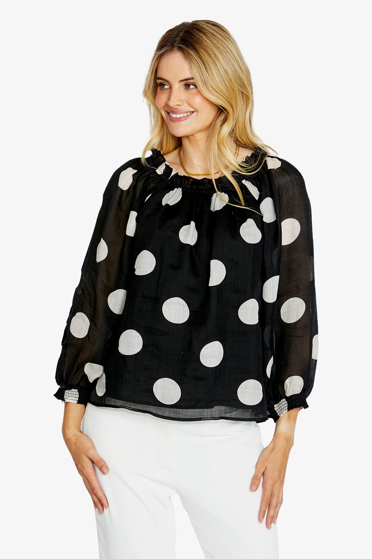 Ping Pong Rory off the Shoulder Peasant Blouse - Spot Print