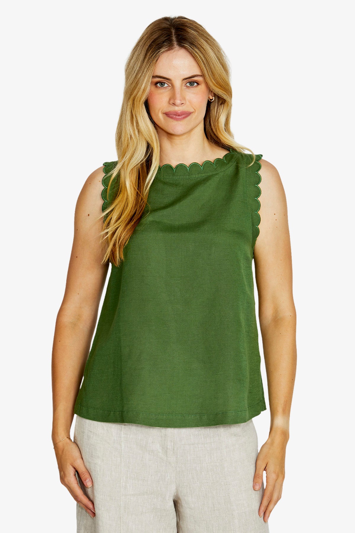 Ping Pong Oakley Scallop Trim Top - Agave