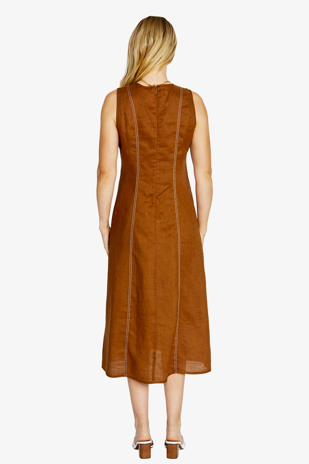 Ping Pong Sera Contrast Stitch Maxi Dress - Coffee/White