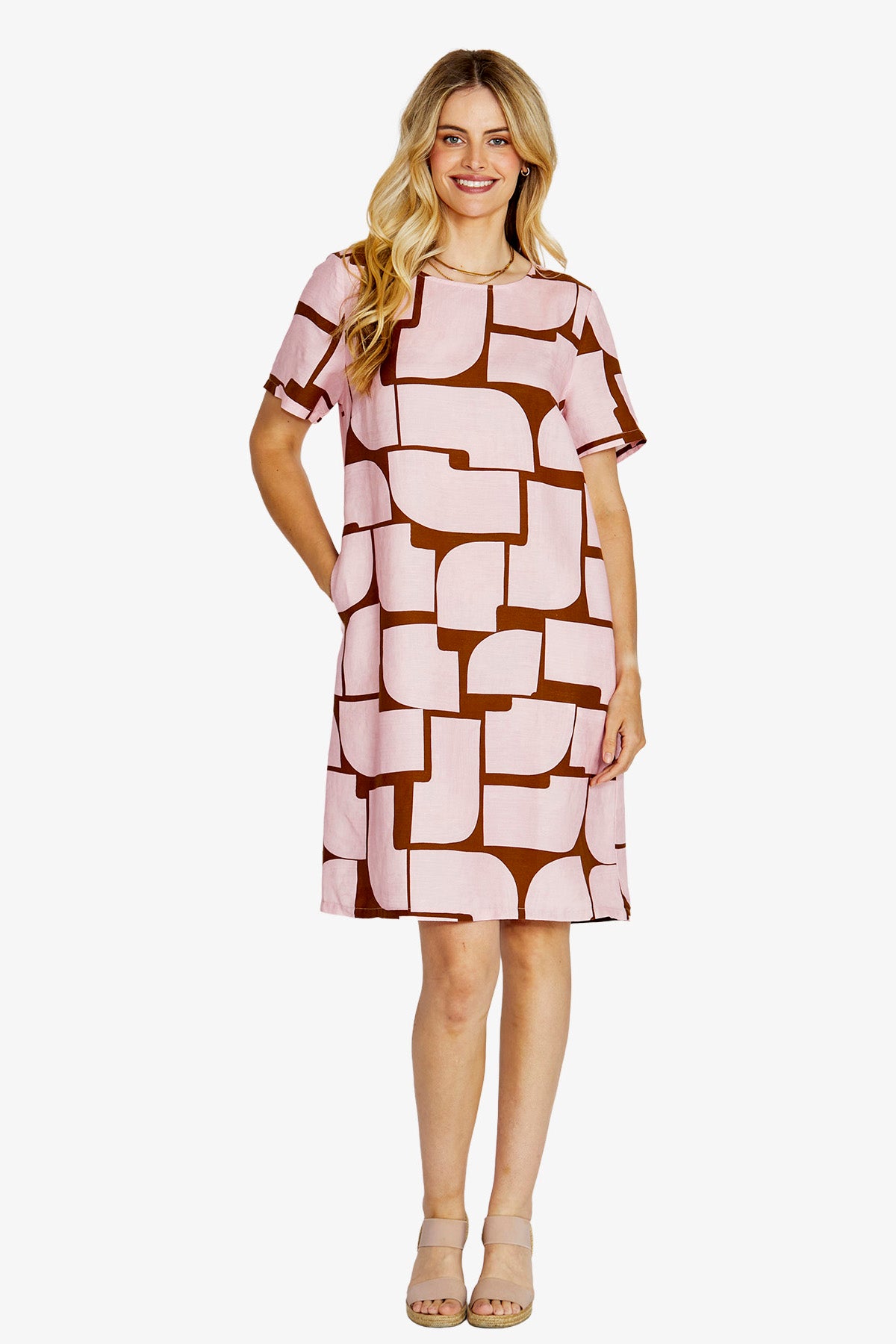 Ping Pong Tessa Short Sleeve Shift Dress - Pebble Print