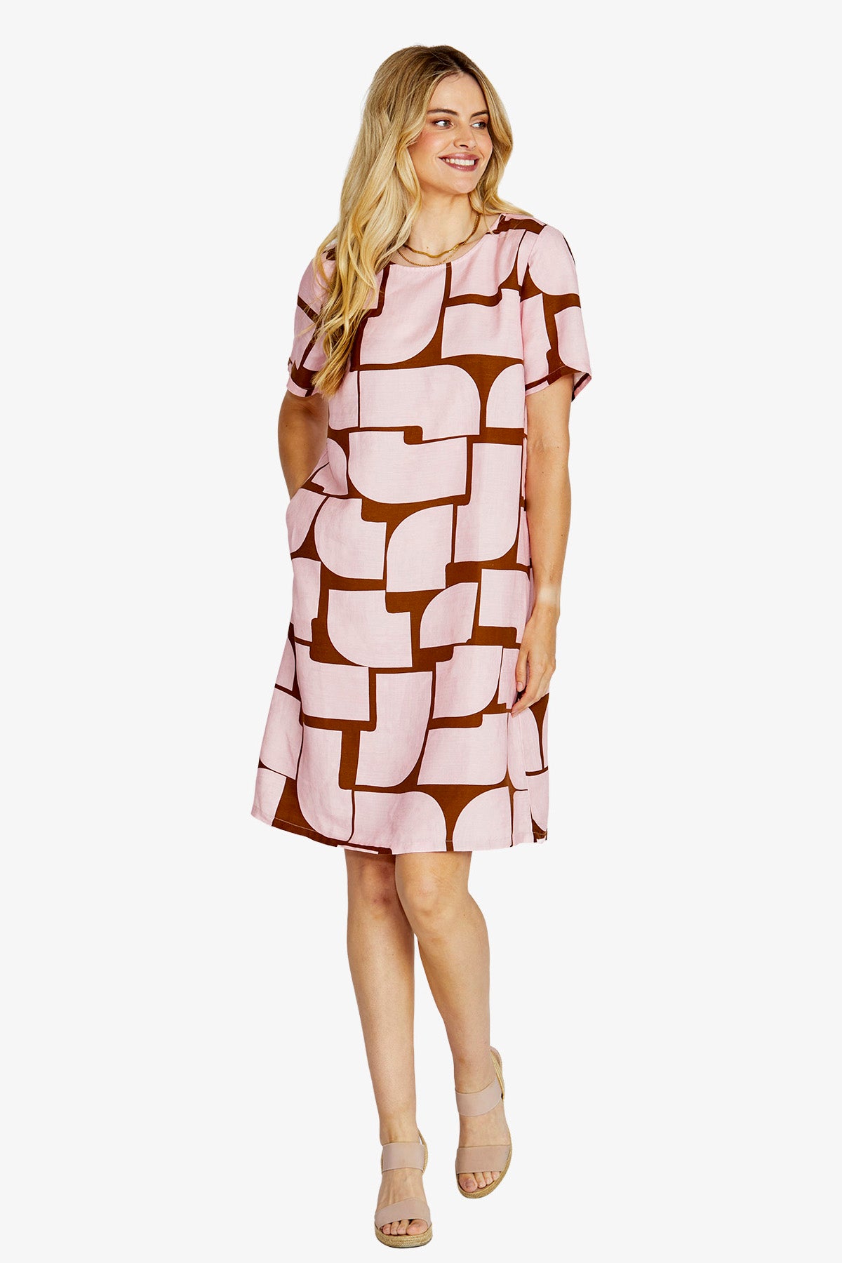 Ping Pong Tessa Short Sleeve Shift Dress - Pebble Print
